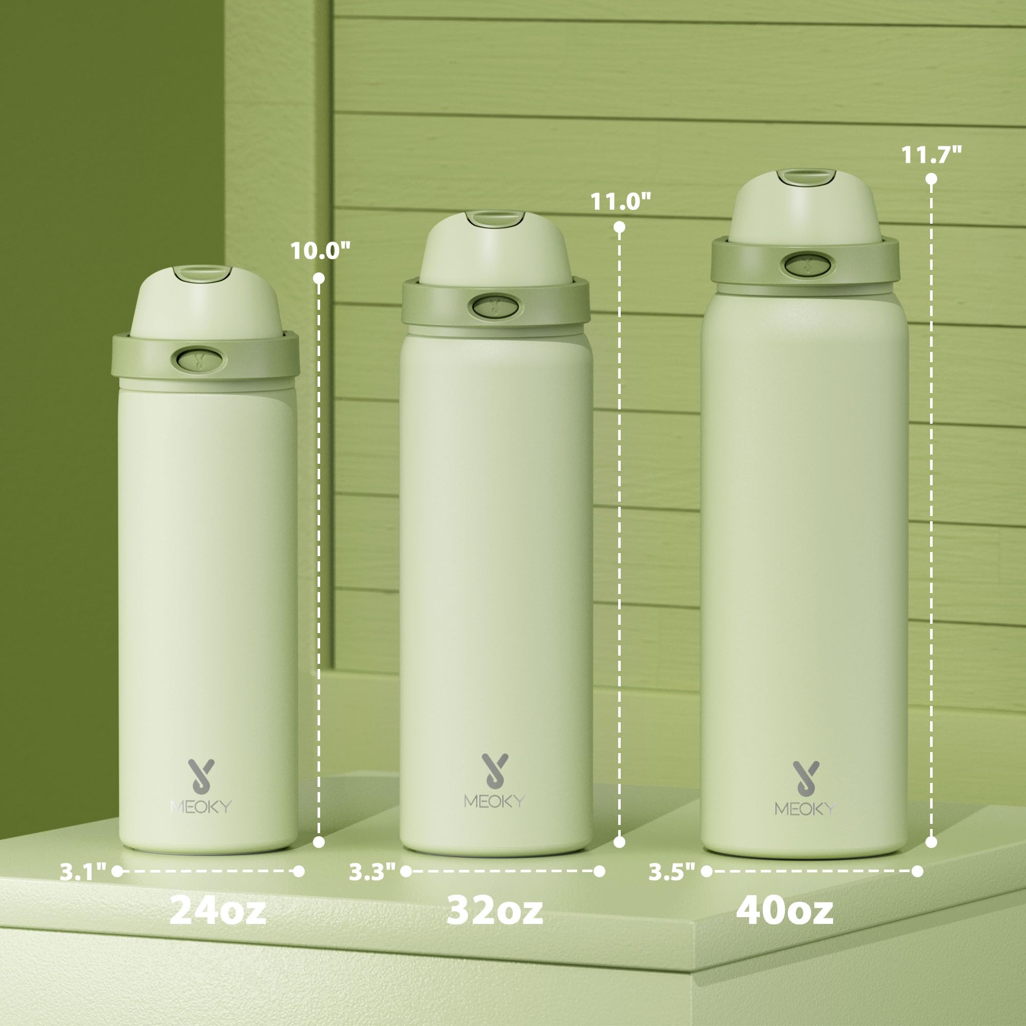 24 oz Insulated Water Bottle with Straw: Meoky Stainless Steel Metal Water Bottle with 2-in-1 Lid - Leak Proof, Cold for 24 Hours, Protective Silicone Base, BPA-Free for Sports Travel Car, Ivory