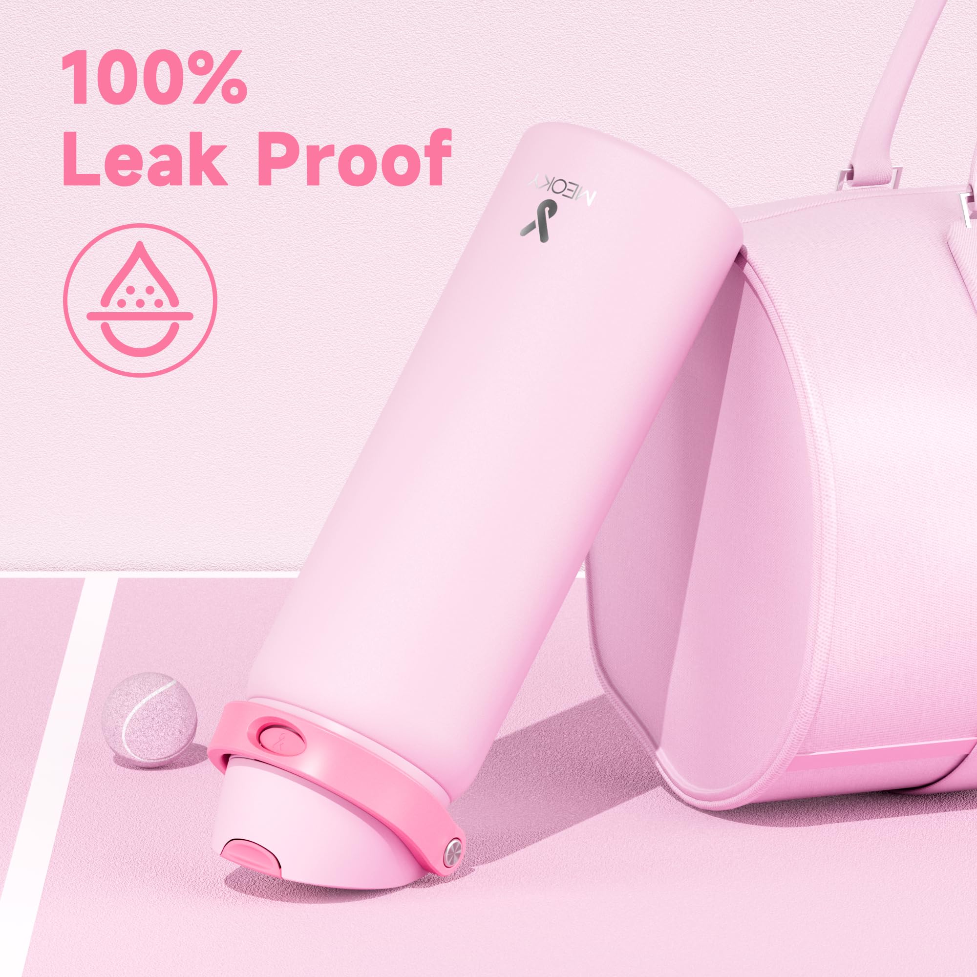 24 oz Insulated Water Bottle with Straw: Meoky Stainless Steel Metal Water Bottle with 2-in-1 Lid - Leak Proof, Cold for 24 Hours, Protective Silicone Base, BPA-Free for Sports Travel Car, Ivory