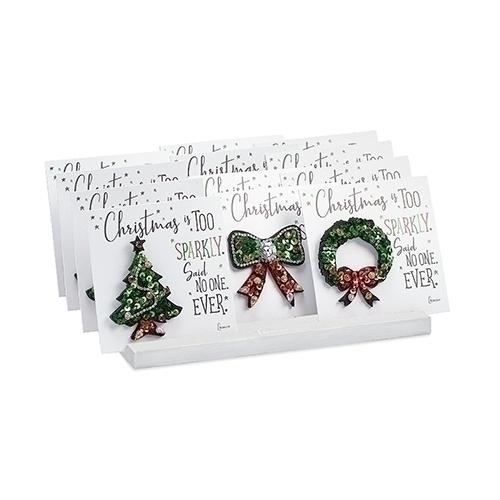 Rhinestone & Sequins Christmas Wreath Pin