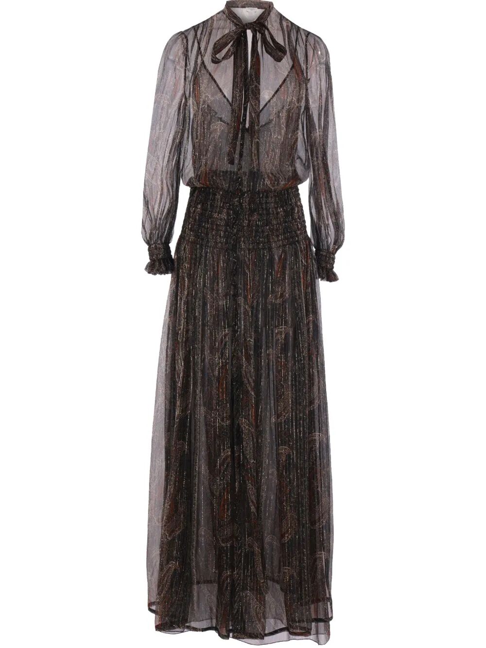 Saint Laurent Women Semi-Sheer Lavallière Maxi Dress In Lurex Paisley