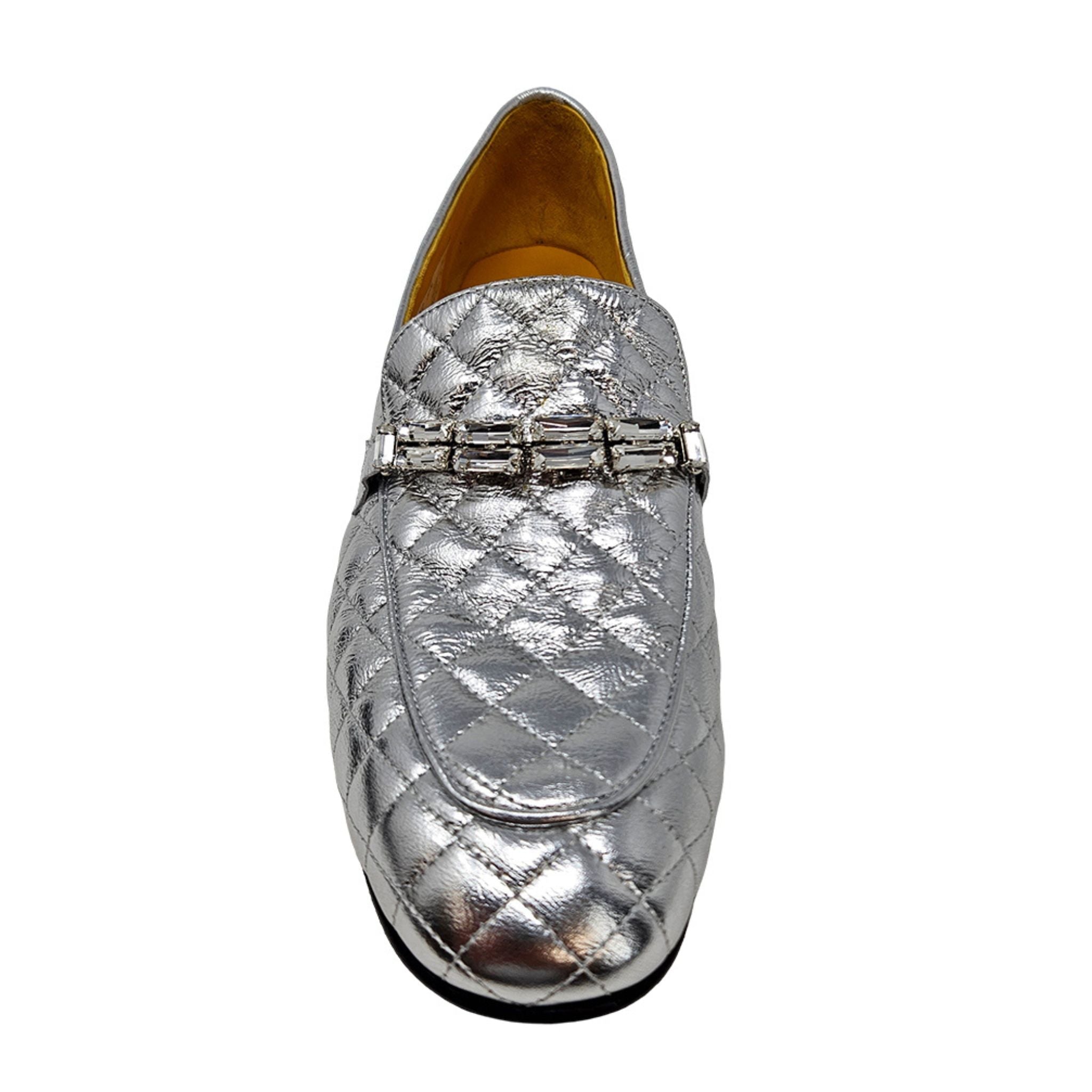 Silver Quilted Flat Loafer