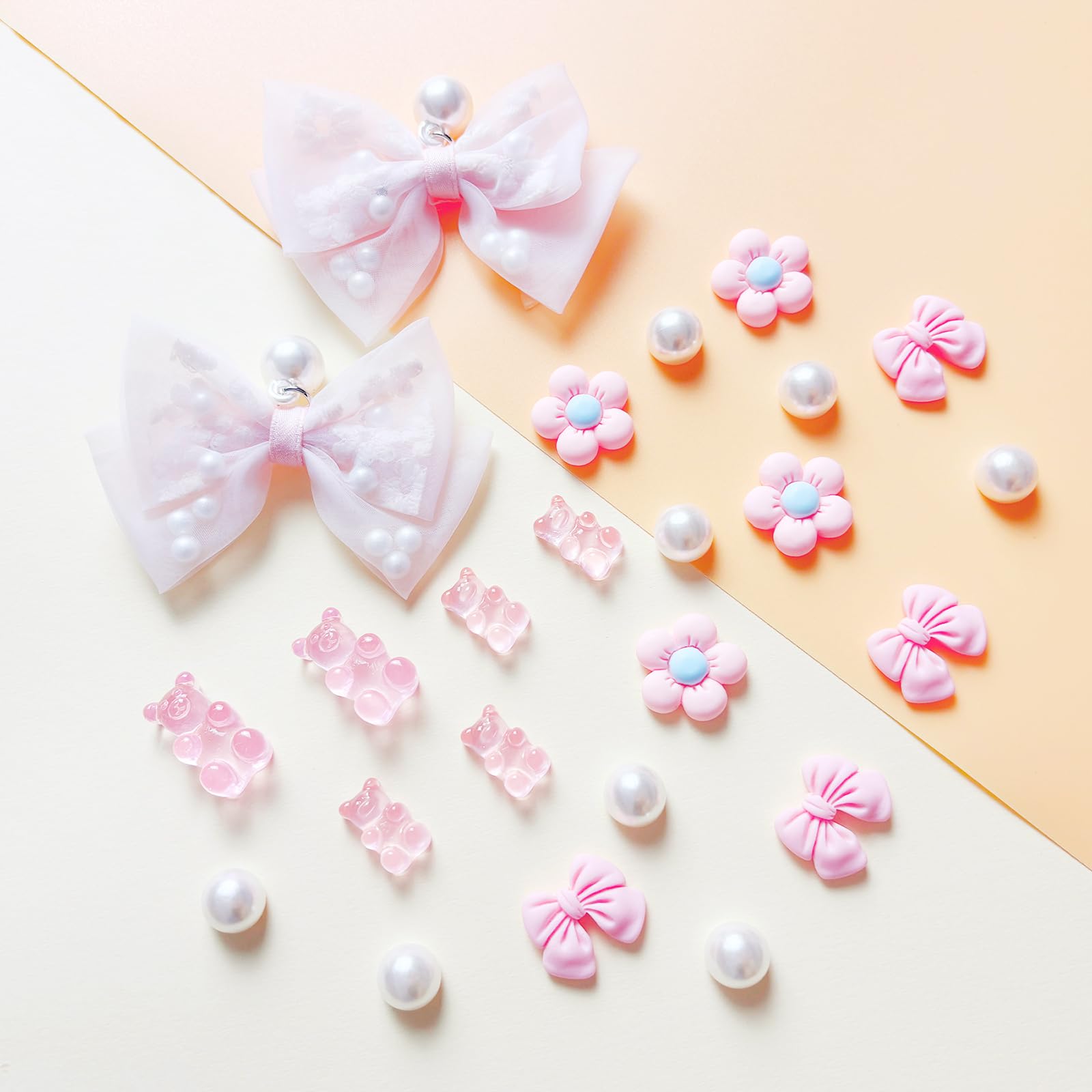 24Pcs Fabric Bow Shoe Charms, Cute Bears, Flower Pearl Charms Accessories for Clogs, DIY Shoe Decoration Charms for Girls, Party Favor