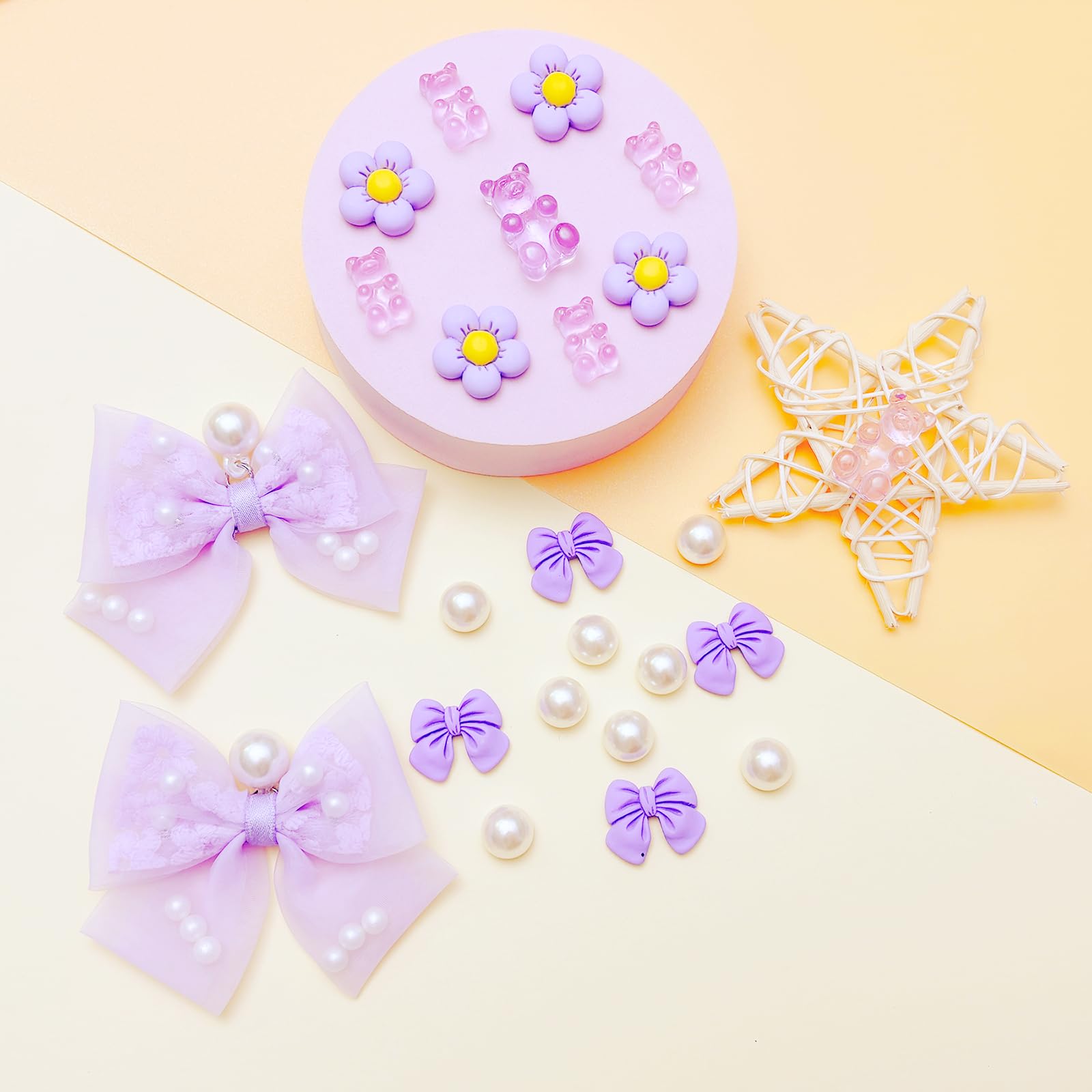 24Pcs Fabric Bow Shoe Charms, Cute Bears, Flower Pearl Charms Accessories for Clogs, DIY Shoe Decoration Charms for Girls, Party Favor