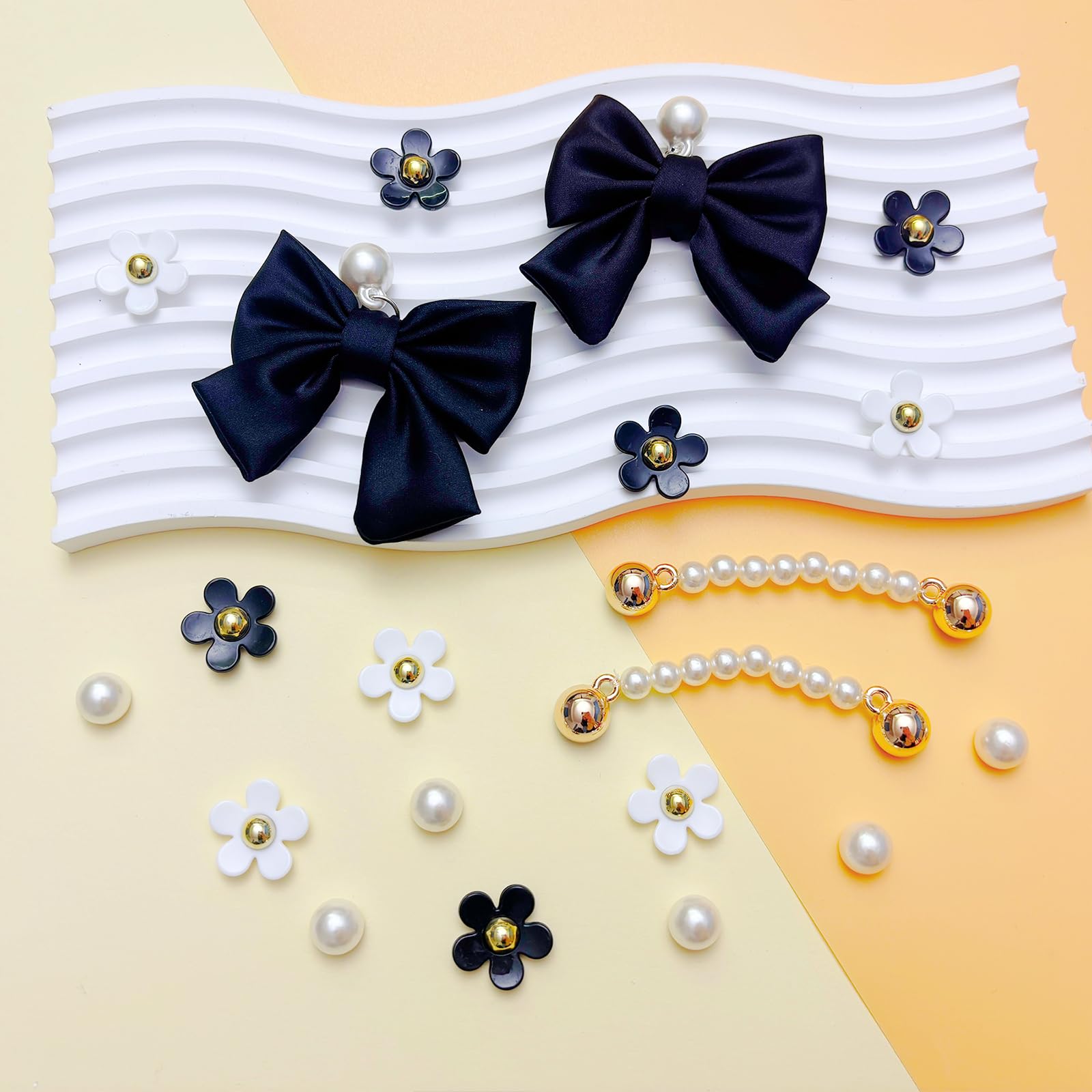 24Pcs Fabric Bow Shoe Charms, Cute Bears, Flower Pearl Charms Accessories for Clogs, DIY Shoe Decoration Charms for Girls, Party Favor