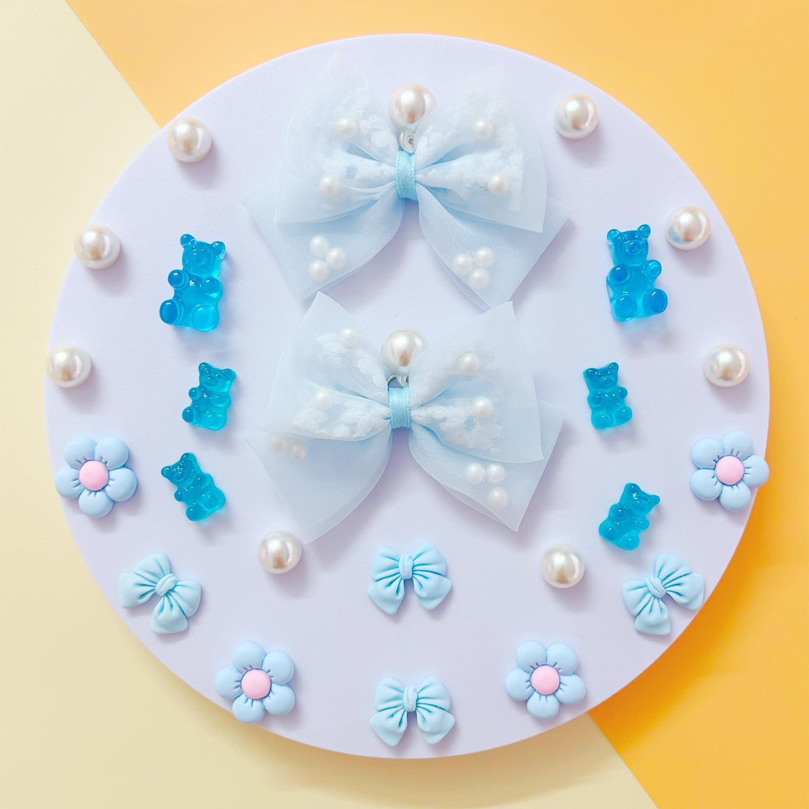 24Pcs Fabric Bow Shoe Charms, Cute Bears, Flower Pearl Charms Accessories for Clogs, DIY Shoe Decoration Charms for Girls, Party Favor