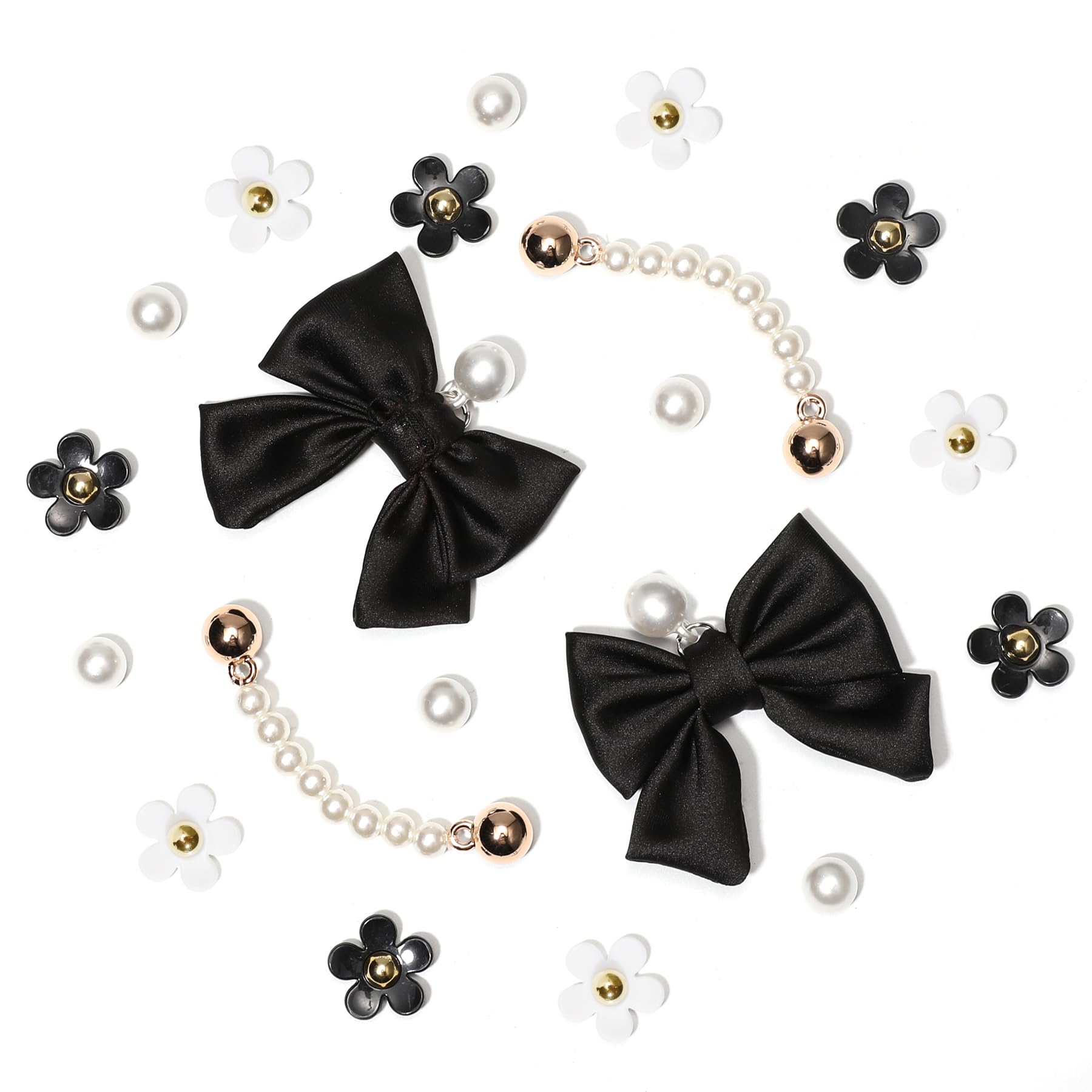 24Pcs Fabric Bow Shoe Charms, Cute Bears, Flower Pearl Charms Accessories for Clogs, DIY Shoe Decoration Charms for Girls, Party Favor