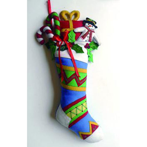 25" Felted Wool Stocking w/Snowman & Gifts Wall Decor