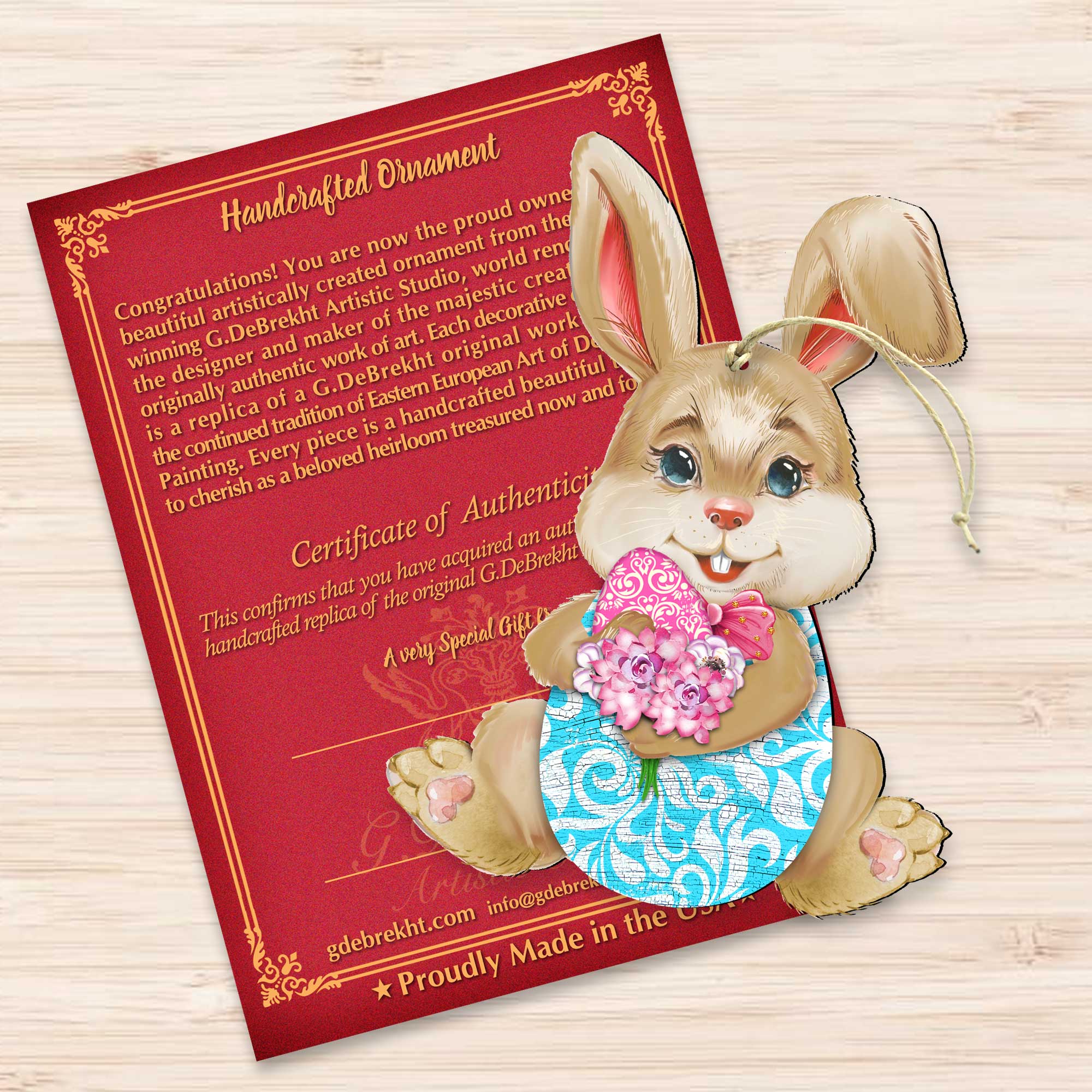 Flowers Bunny Wooden Ornaments by G.DeBrekht - Easter Spring Decor - 815432-2