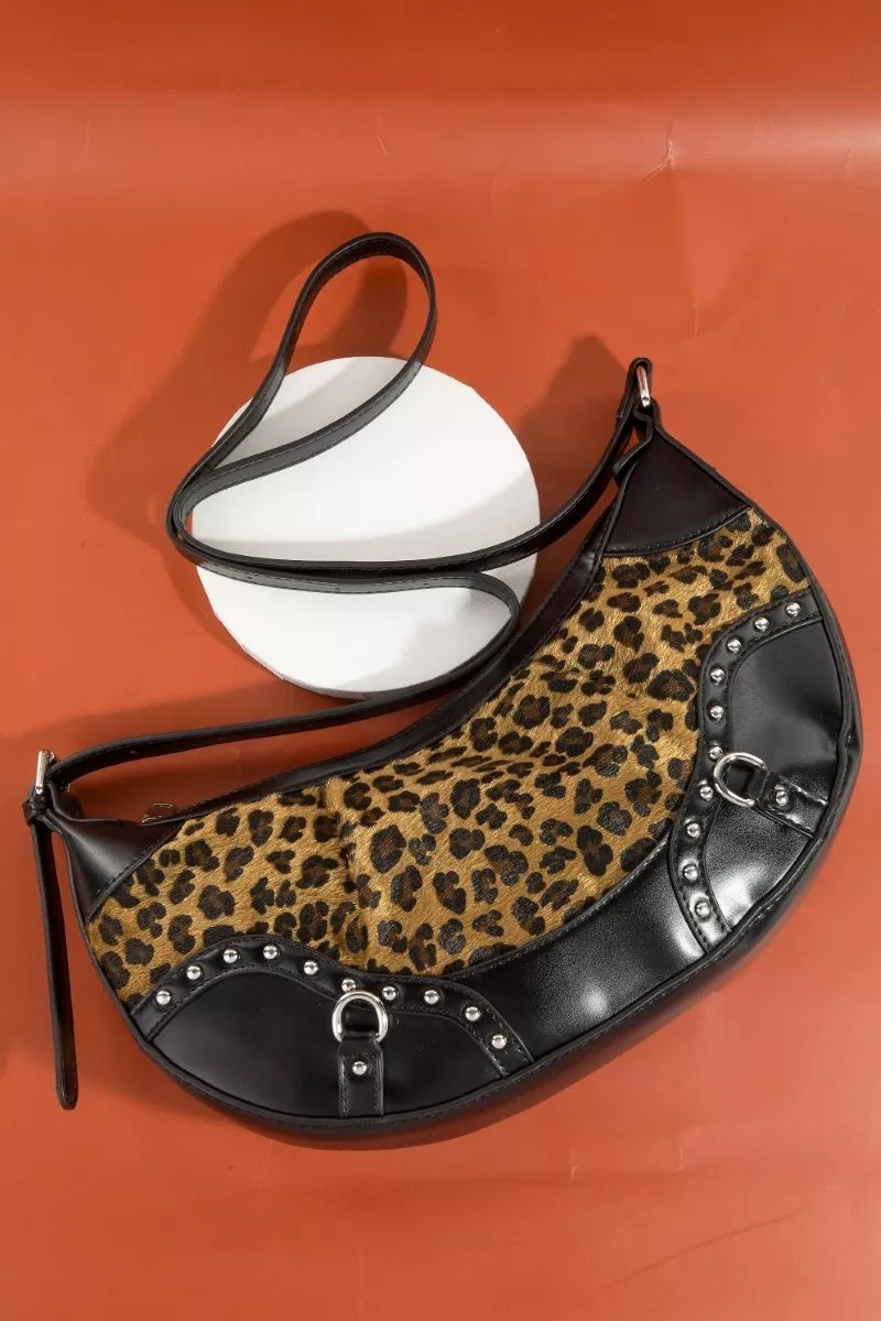 Fame Leopard Print Half Moon Shoulder Bag