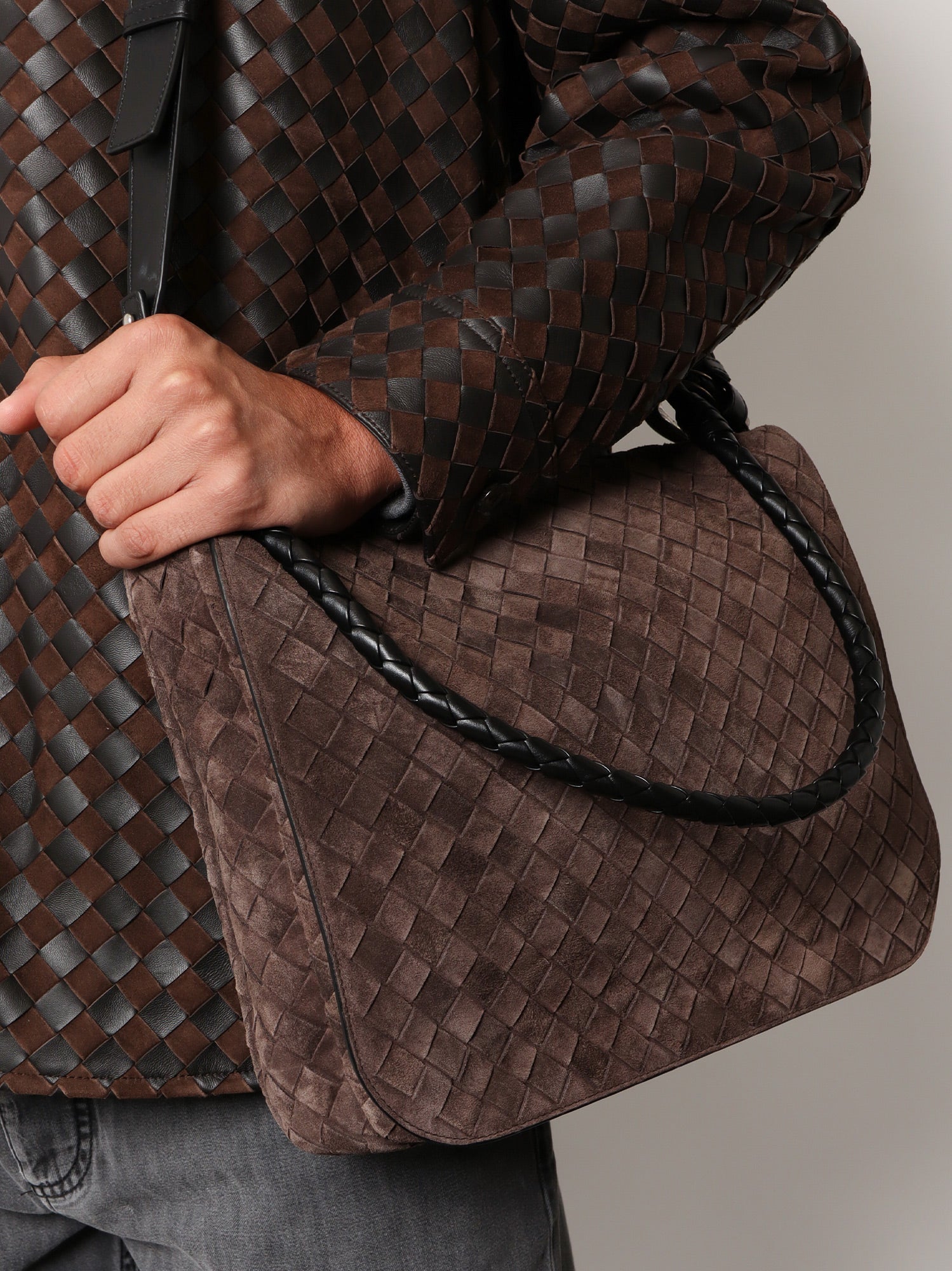 Bottega Veneta Men Intrecciato Suede Shoulder Bag