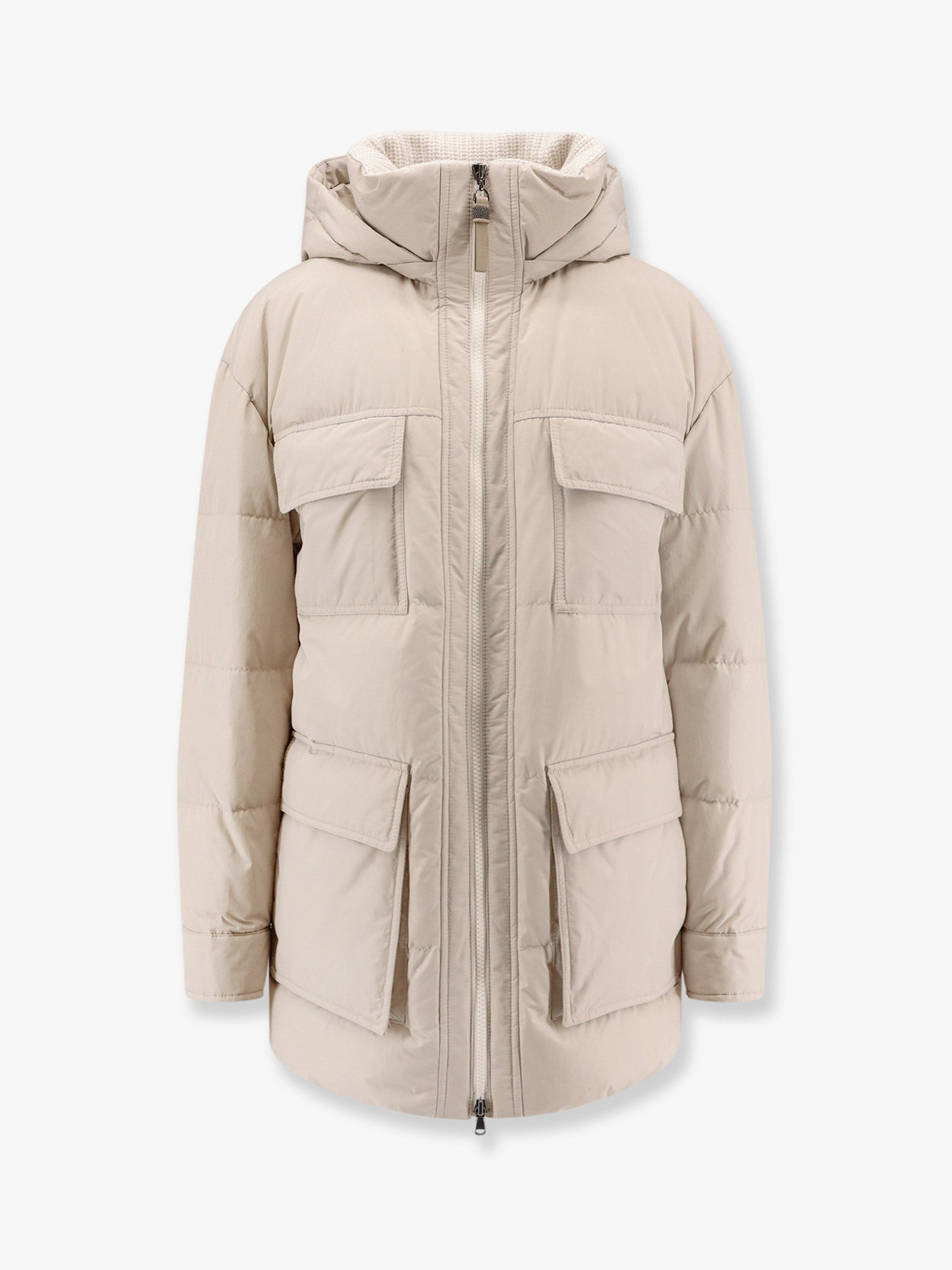 Brunello Cucinelli Women Nylon And Cotton Hooded Down Jacket