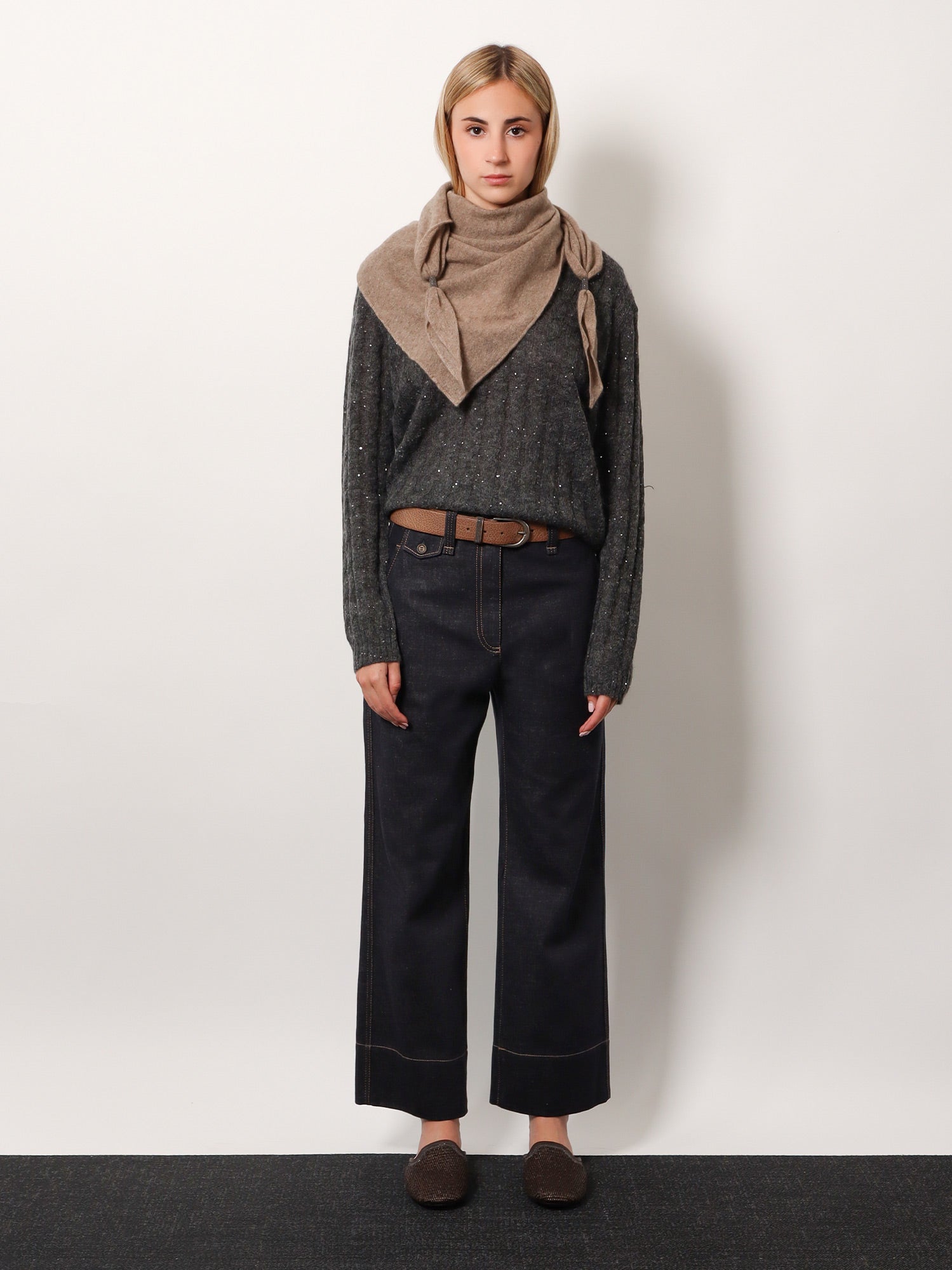 Brunello Cucinelli Women The Sartorial Square Jeans With Contrasting Stitiching