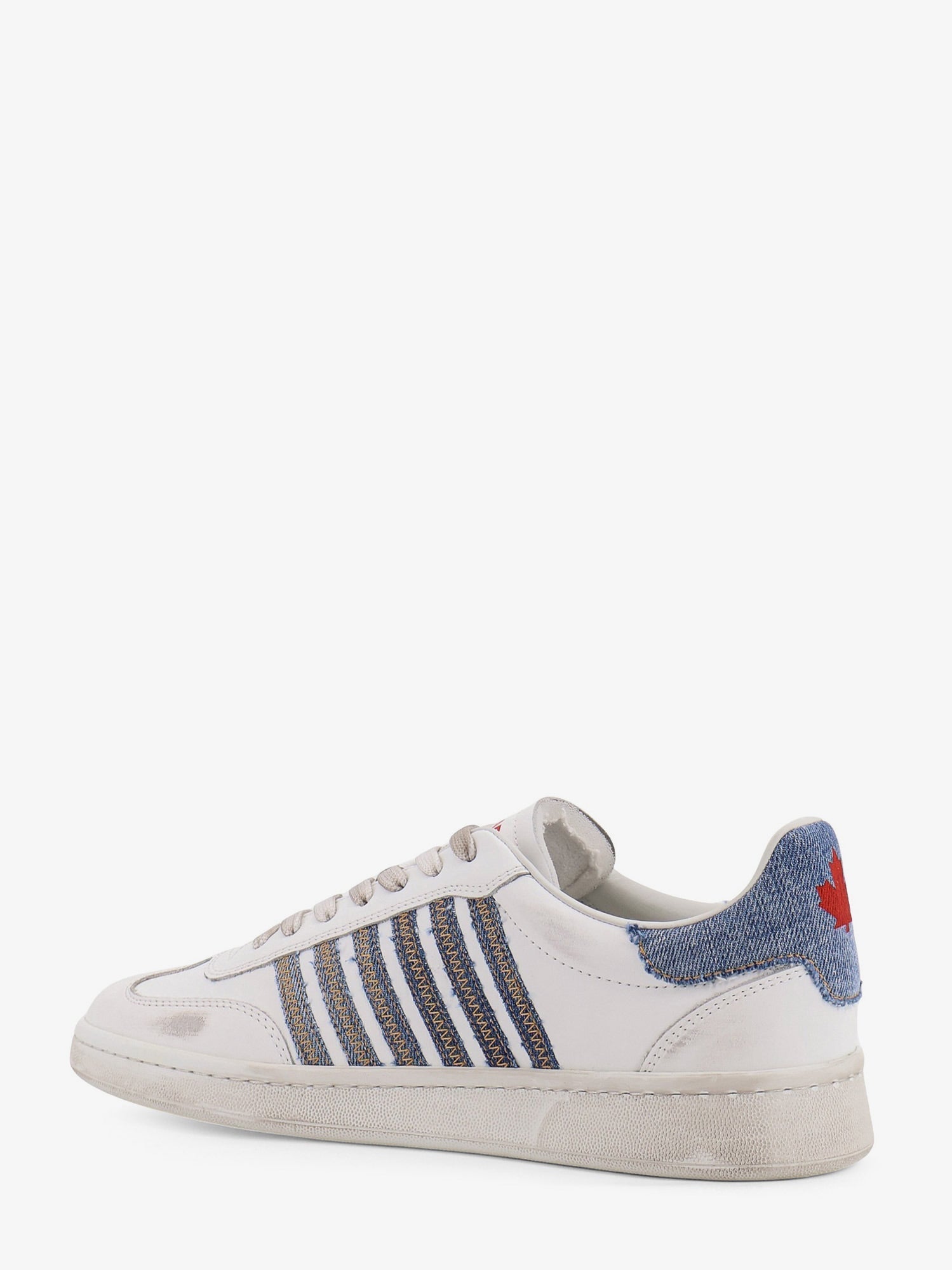 Dsquared2 Men Low-Top Leather Sneakers With Denim Profiles