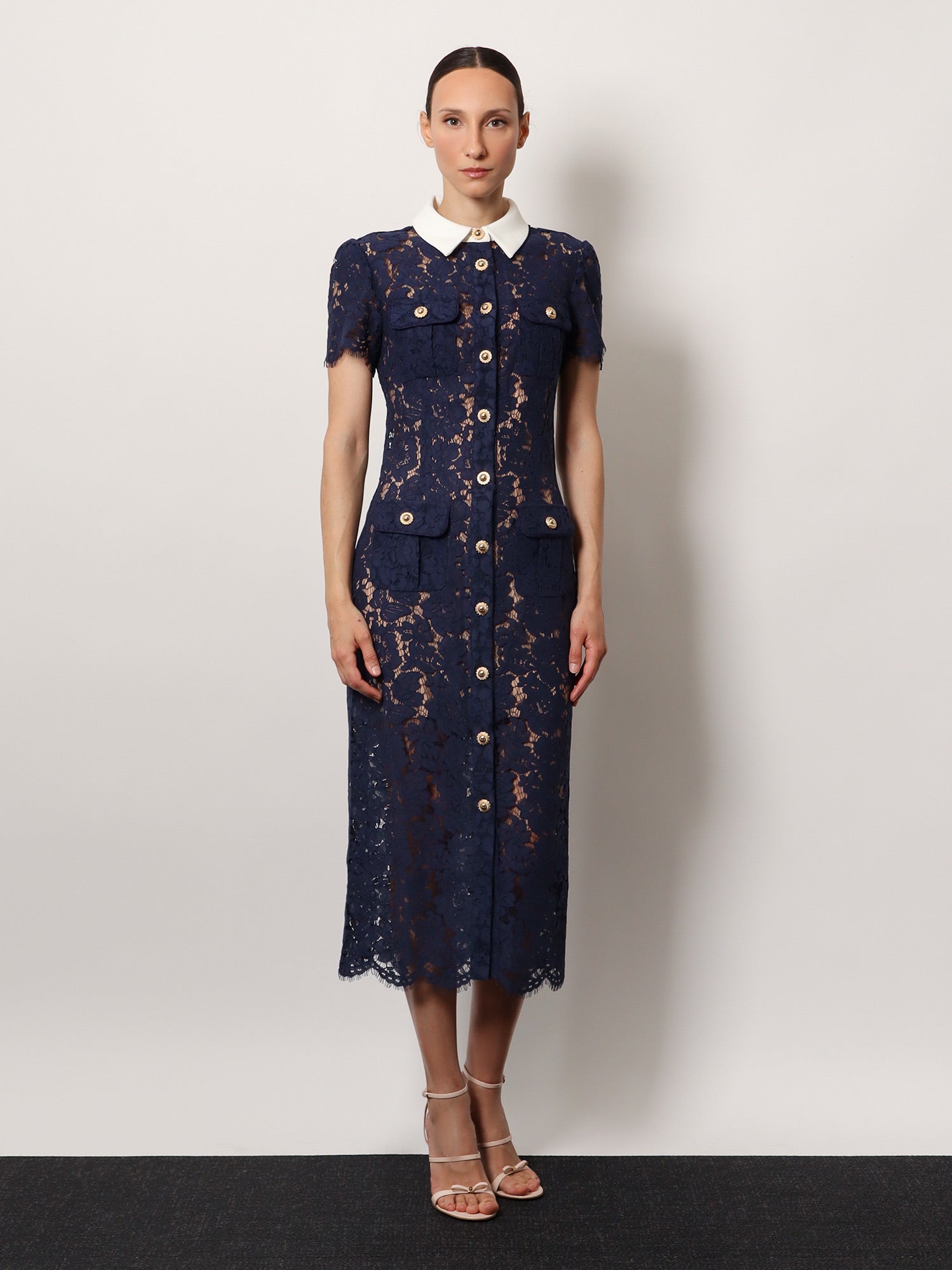 Self Portrait Women Lace Midi Dress With Jewel Button