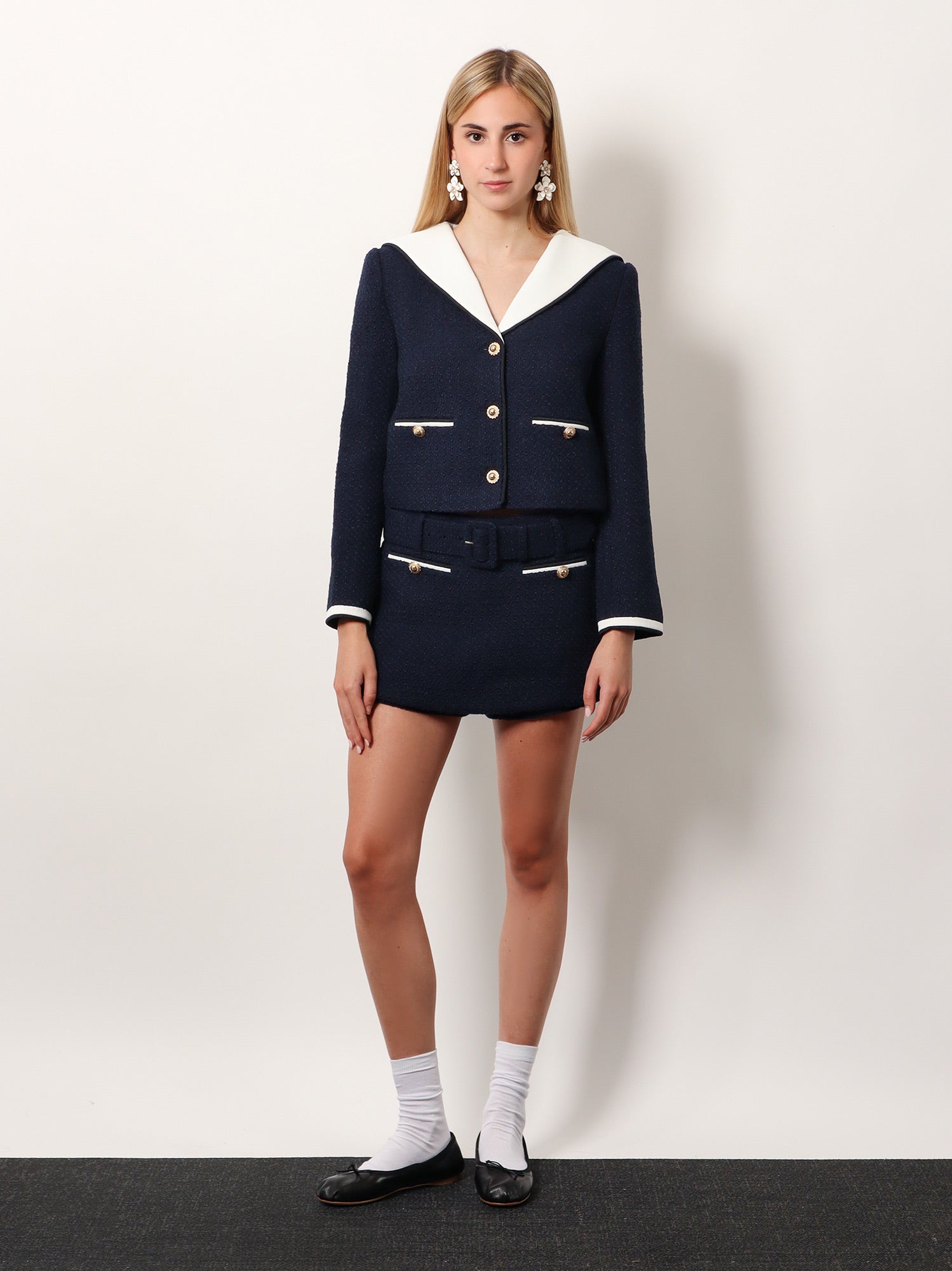 Self Portrait Women Boucle Fabric Blazer With Jewel Buttons