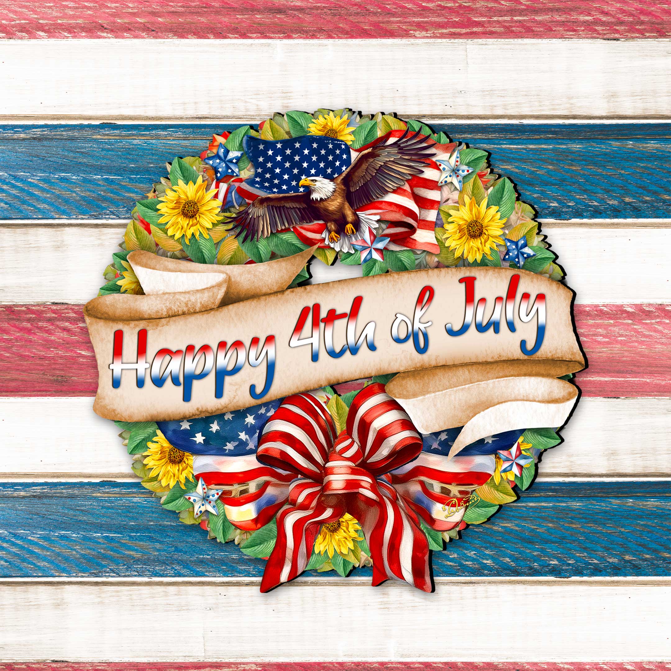 Happy 4th of July Wreath Decorative Holiday Door Decor by G. DeBrekht - American Christmas Decor - 8652791H