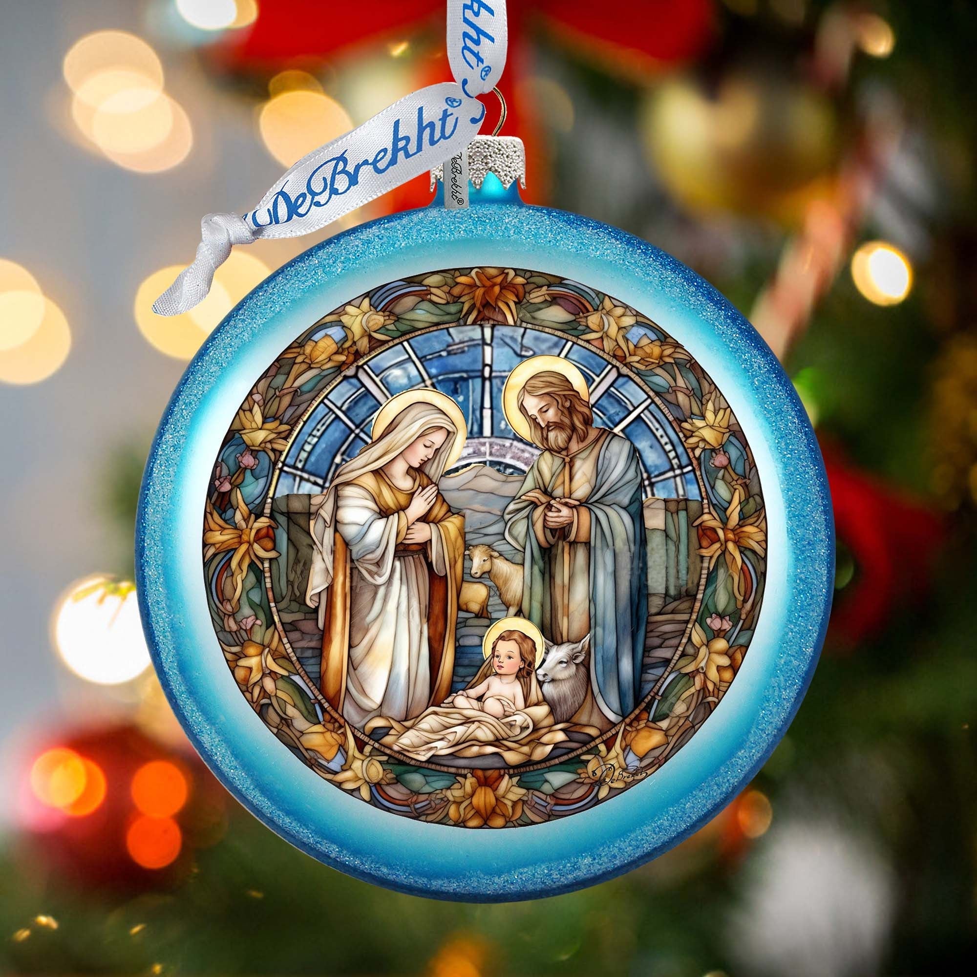 A Blessed Gathering - Holy Family Nativity Ball Glass Ornament by G. Debrekht - Nativity Holiday Decor - 73567C