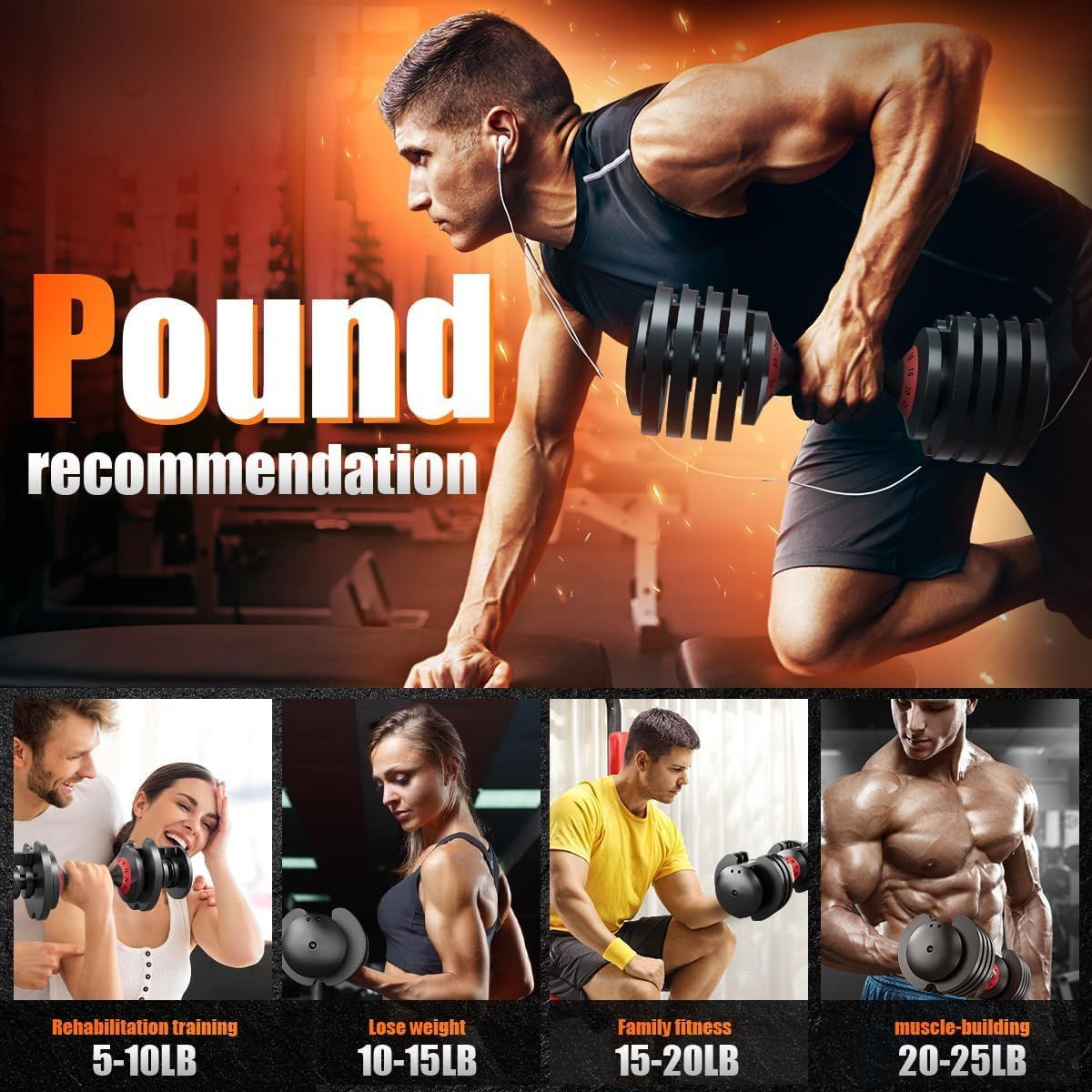 25LB 5 in 1 Single Adjustable Dumbbell Free Dumbbell Weight Adjust with Anti-Slip Metal Handle, Ideal for Full-Body Home Gym Workouts