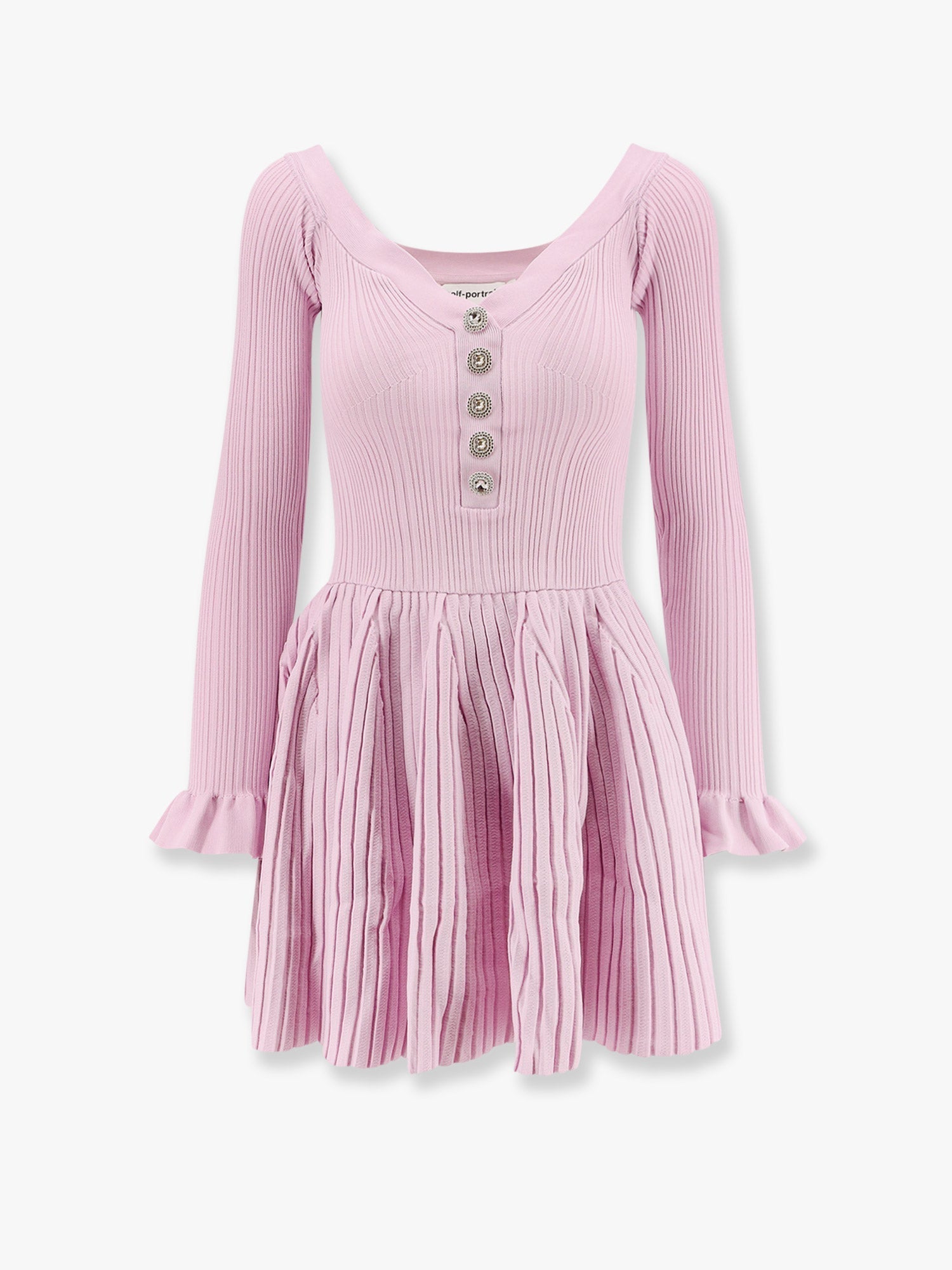 Self Portrait Women Ribbed Knit Mini Dress With Jewel Buttons