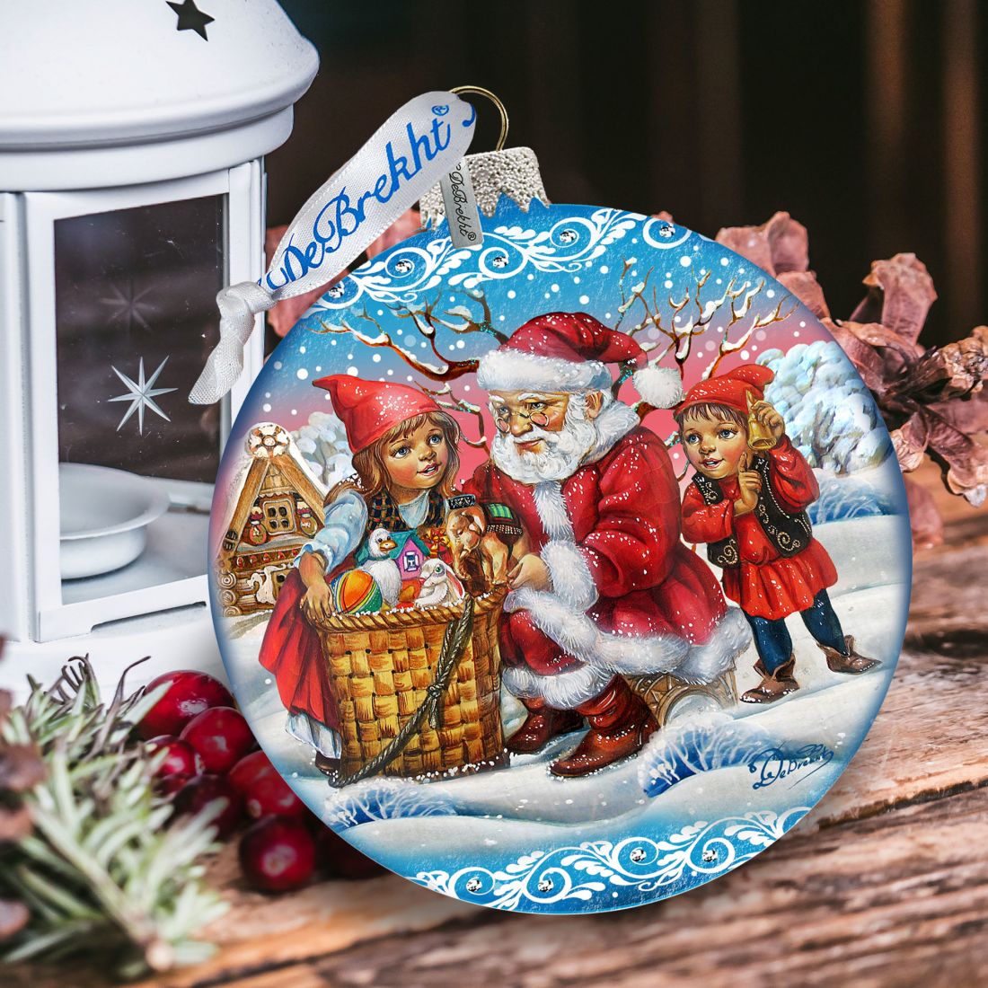 Vintage Christmas Ball in Blue Glass Ornament Limited Edition by G. DeBrekht - Christmas Santa Snowman Decor - 73840B
