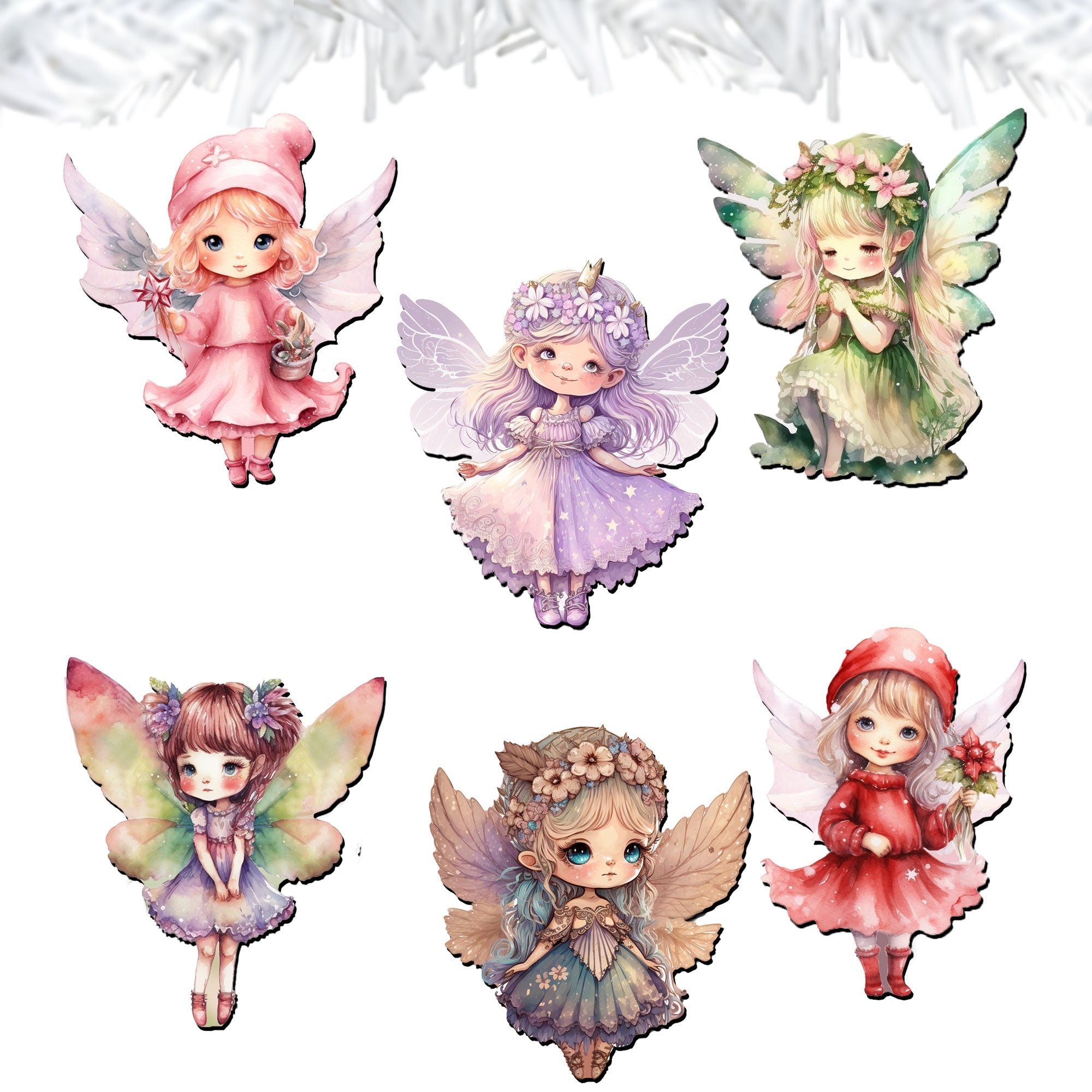 Colorful Fairies Decorative Wooden Clip-on Ornaments of 6 by G. Debrekht - Christmas Decor - 8090006C-S6