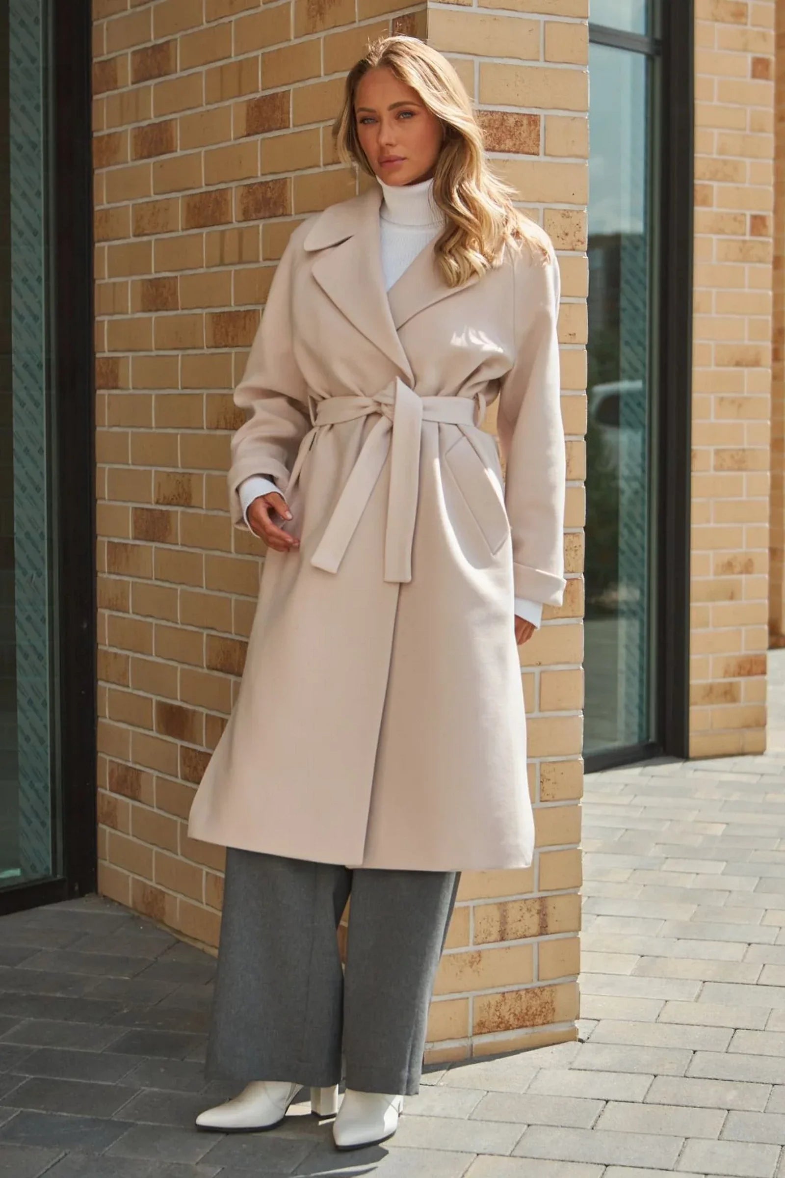 Adenur Classic Wool Blend Overcoat in Ivory