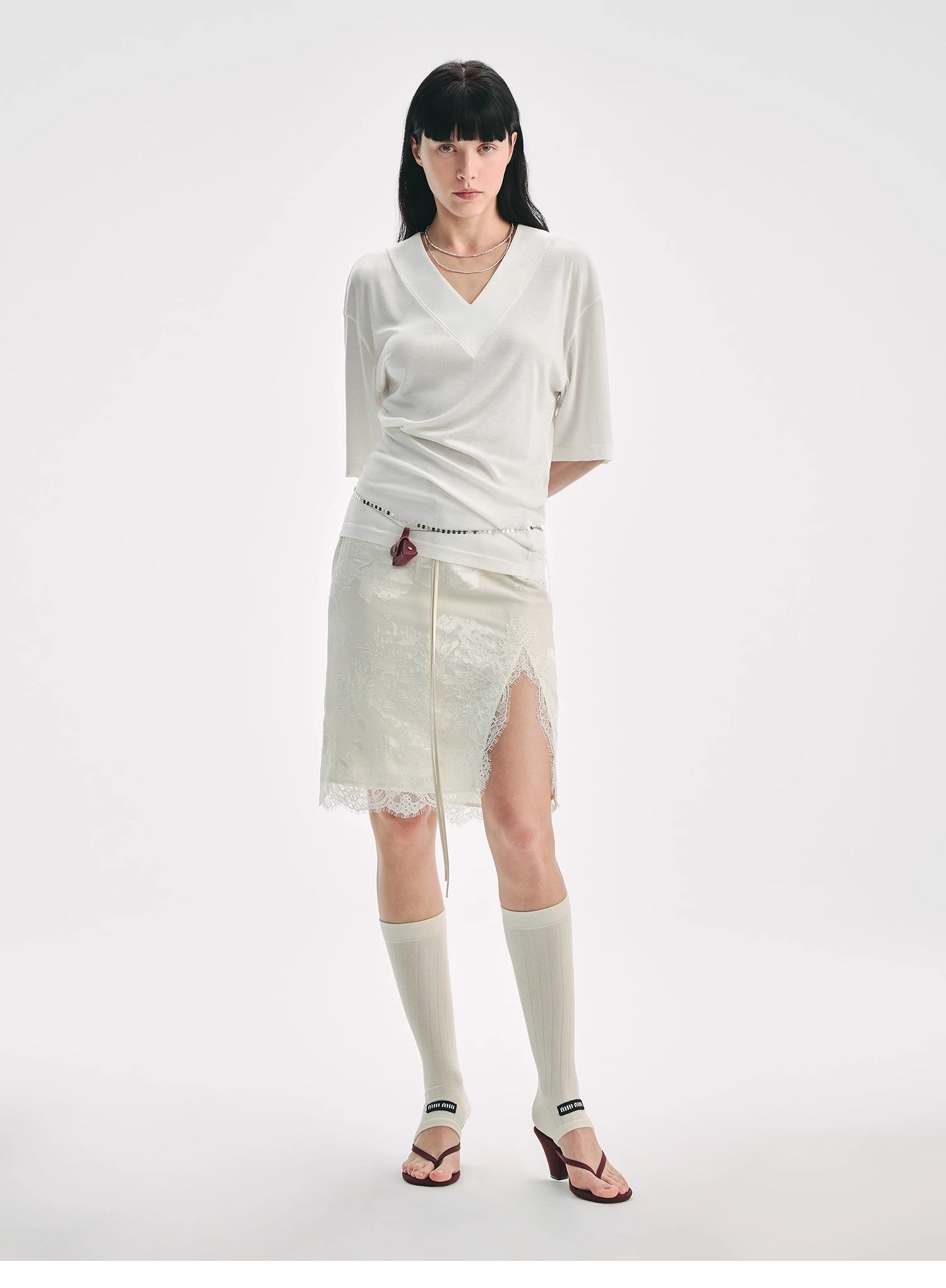Silk Tencel blended pleated V-neck loose dropped shoulder T-shirt"Inspiration Bag"-0