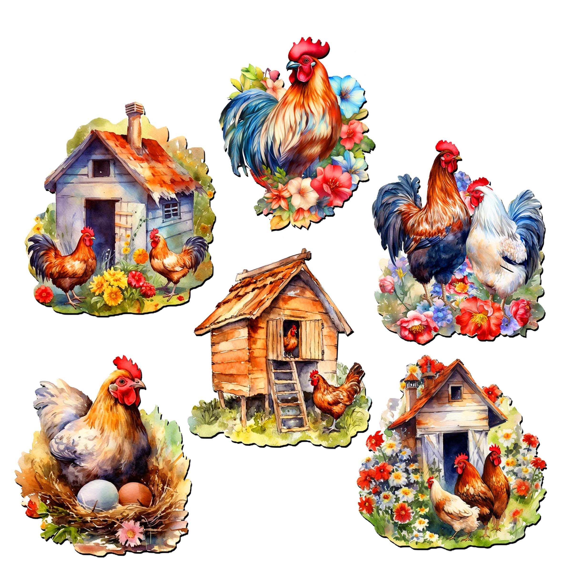 Spring on the Farm Decorative Wooden Magnets Set of 6 by G. Debrekht - Easter Decor - 8090056G-S6
