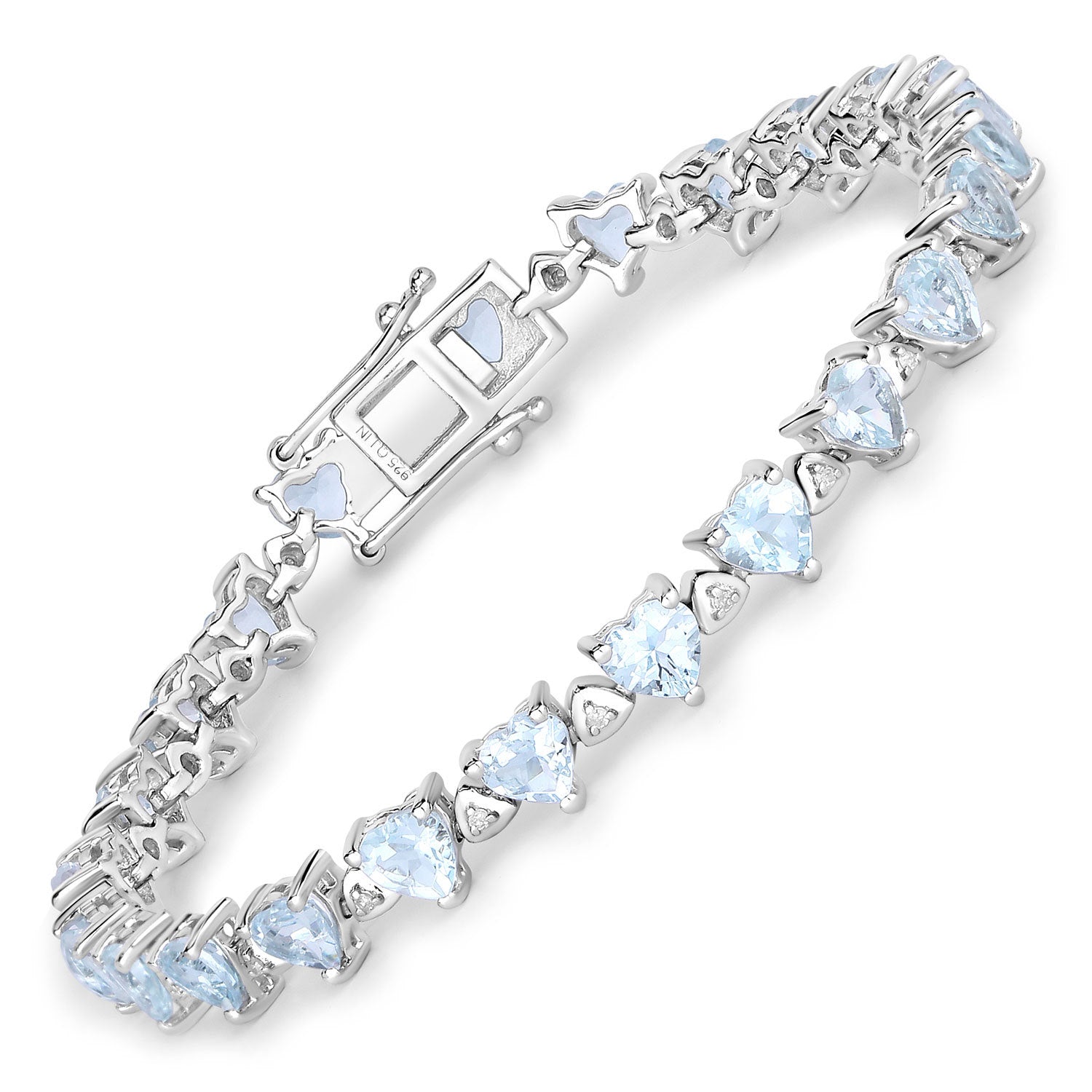 7.71 Carat Genuine Aquamarine and White Diamond .925 Sterling Silver Bracelet