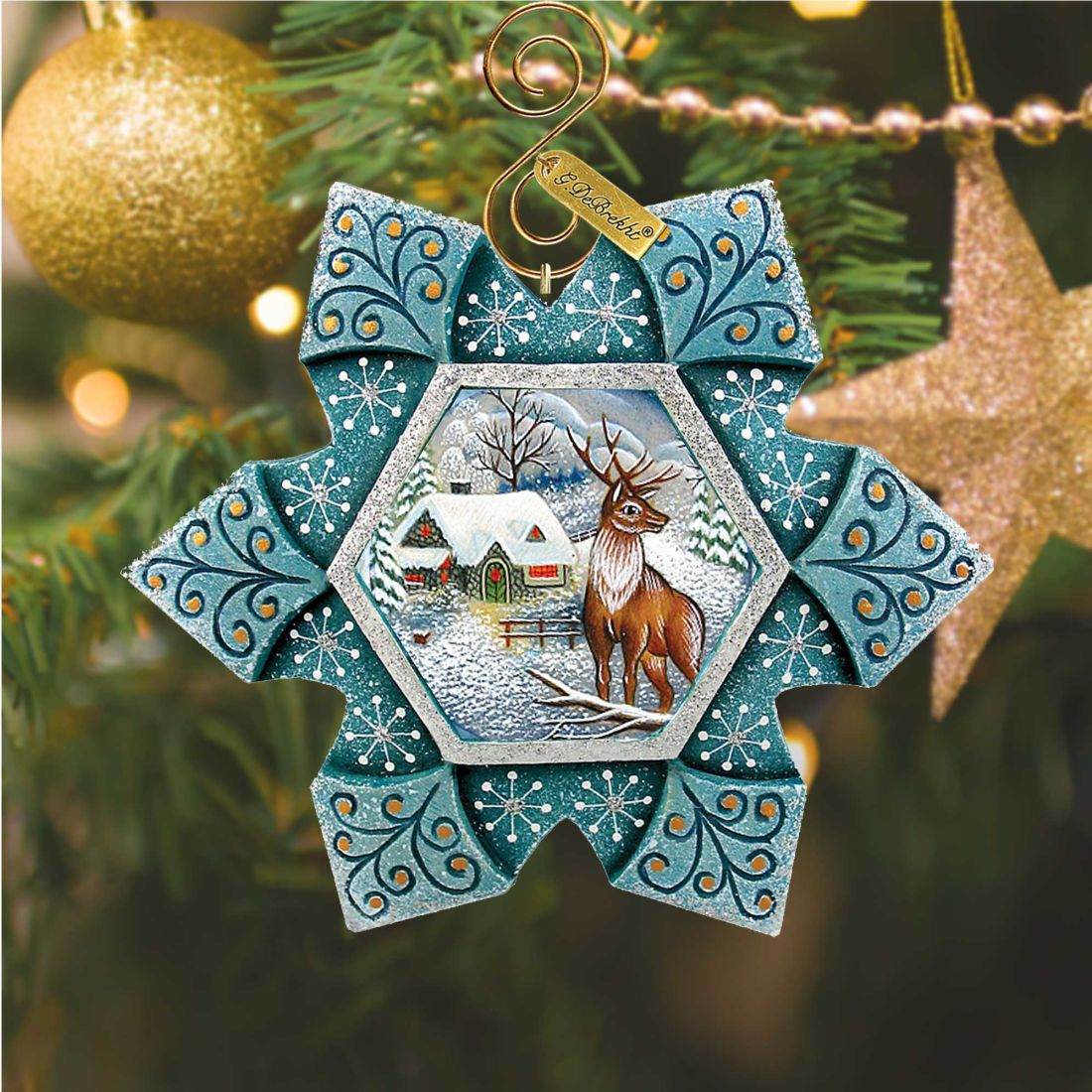 Stag Snowfall Sculpted Hand-Painted Christmas Ornament by G. DeBrekht - Wildlife Holiday Decor - 6102190