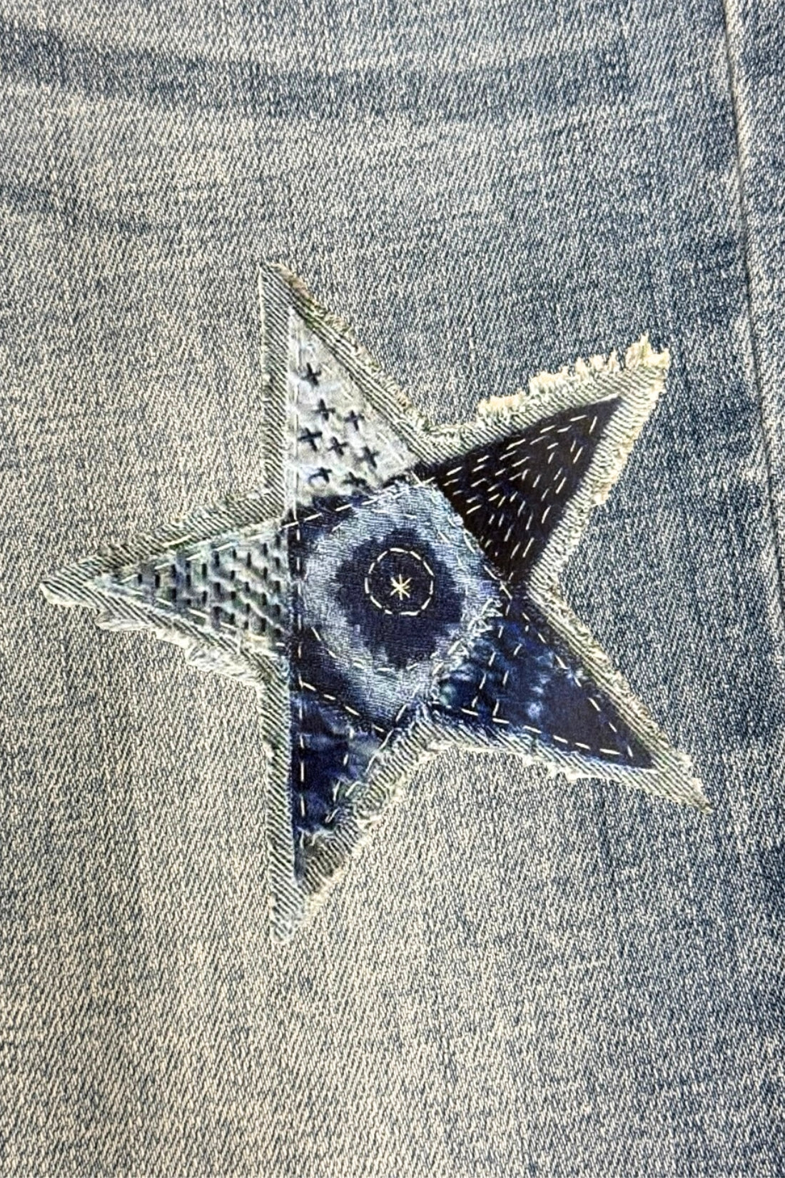 Star Patch DTF Print Double Waist Bootcut Jeans