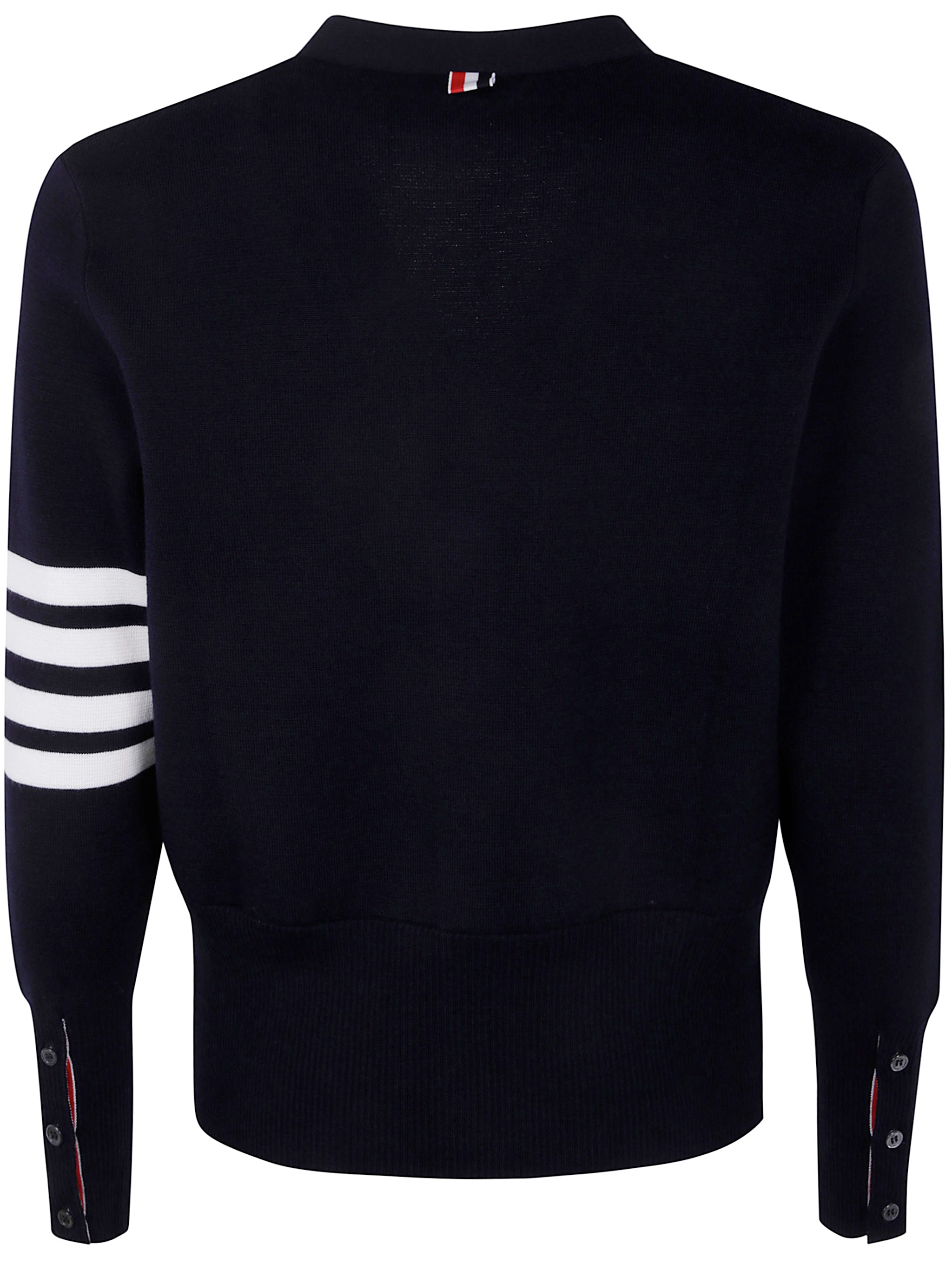 Thom Browne Men Milano Stitch V Neck Cardigan With 4 Bar In Fine Merino Wool