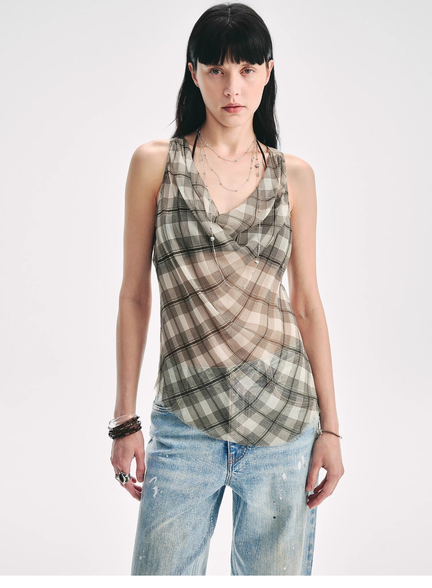 "Light and Elegant in Summer" Retro Plaid/Heavy-duty Meteor Hot Diamond Waist Vest Summer-1