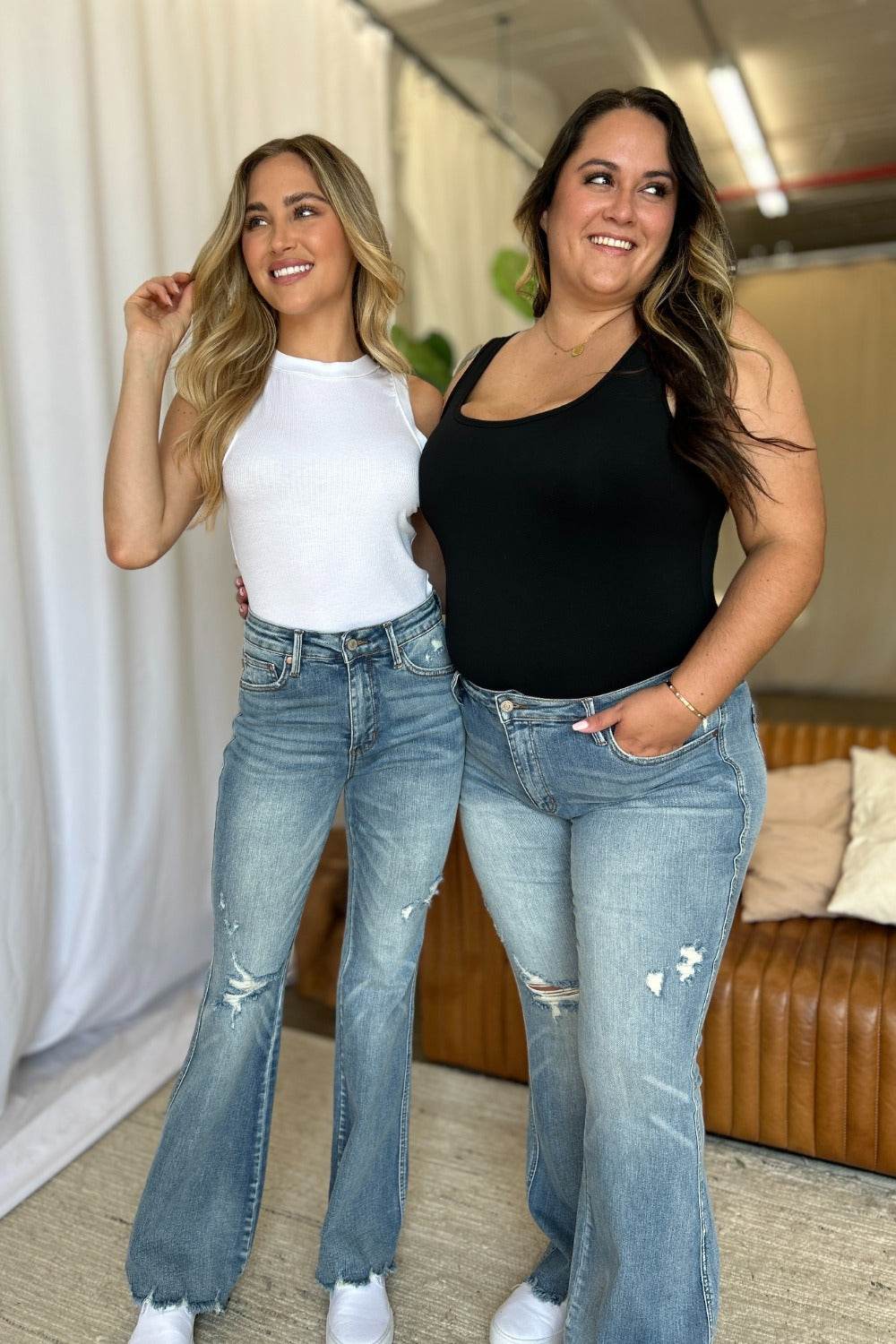 Judy Blue Full Size Medium Rise Tummy Control Destroy Flare Women Jeans