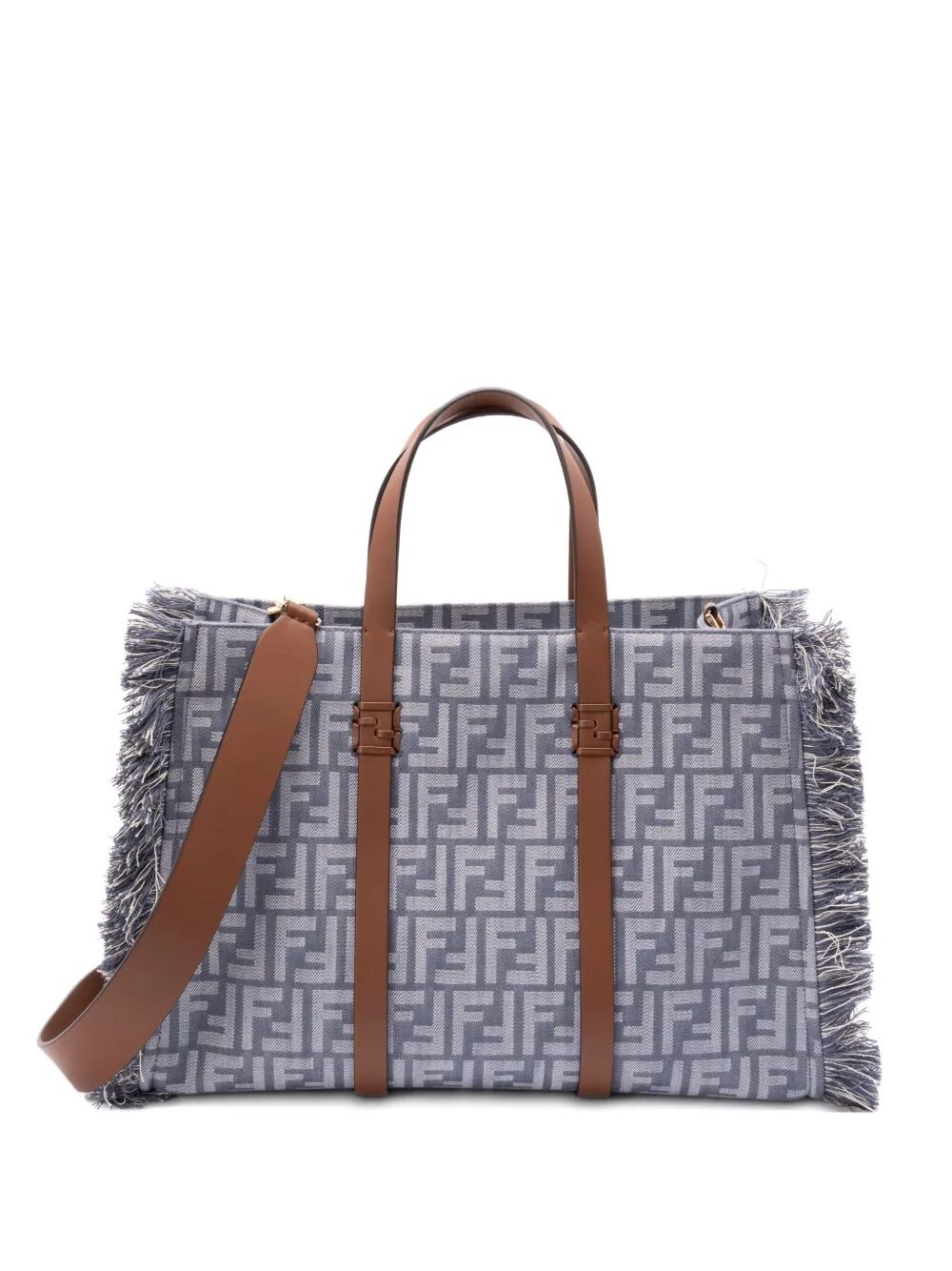 Fendi Women Summer Tote Denim-Effect Ff Jacquard Bag