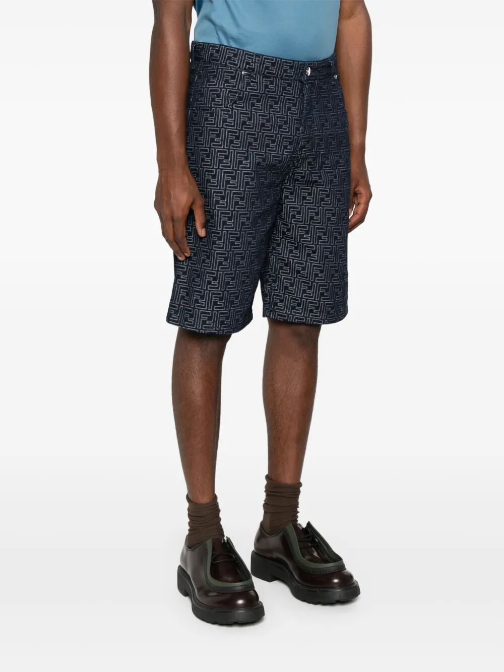Fendi Men Ff Jacquard Denim Shorts