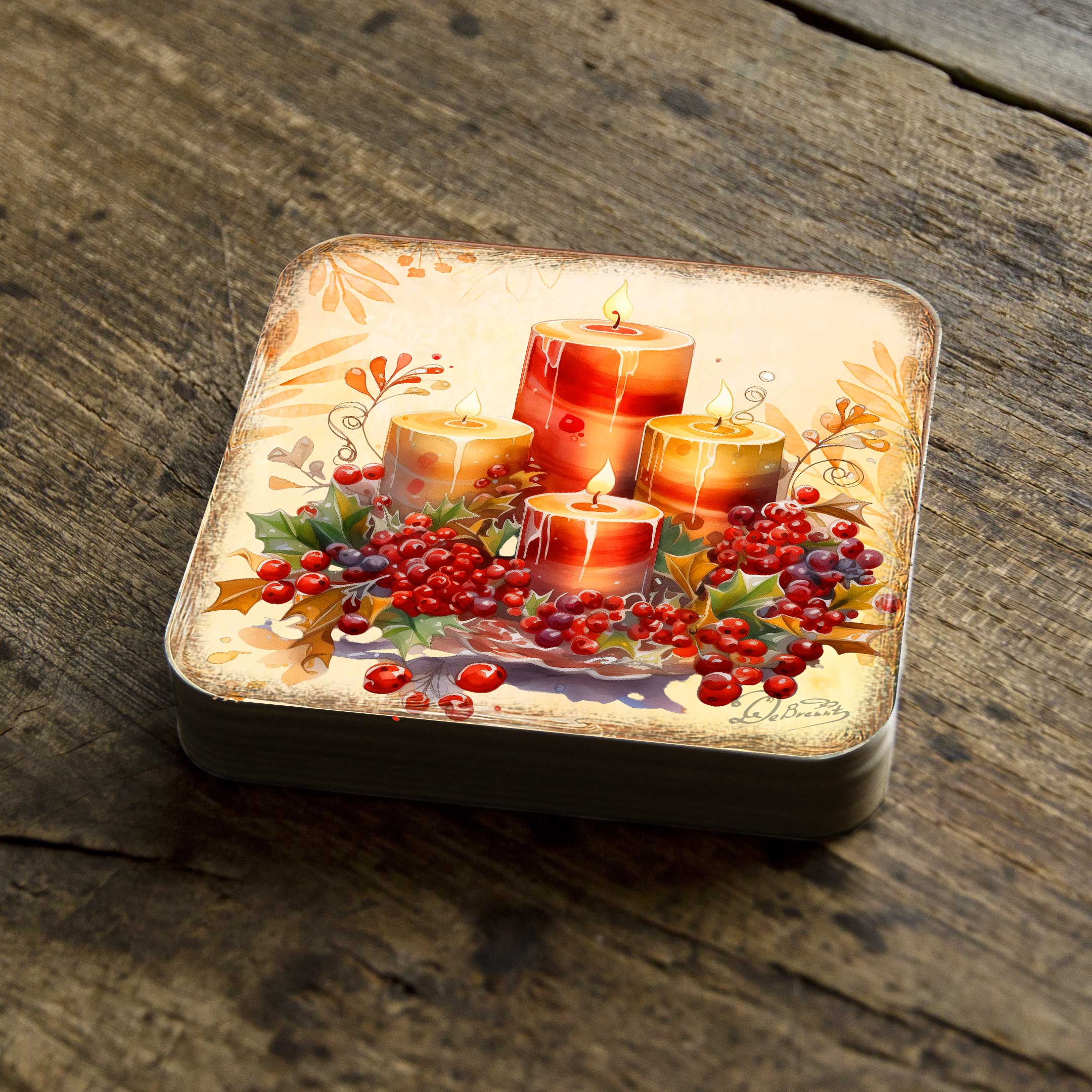 Merry Christmas Wooden Cork Coasters Gift Set of 4 by G. Debrekht - Santa Christmas Decor  - 8199449C-S4