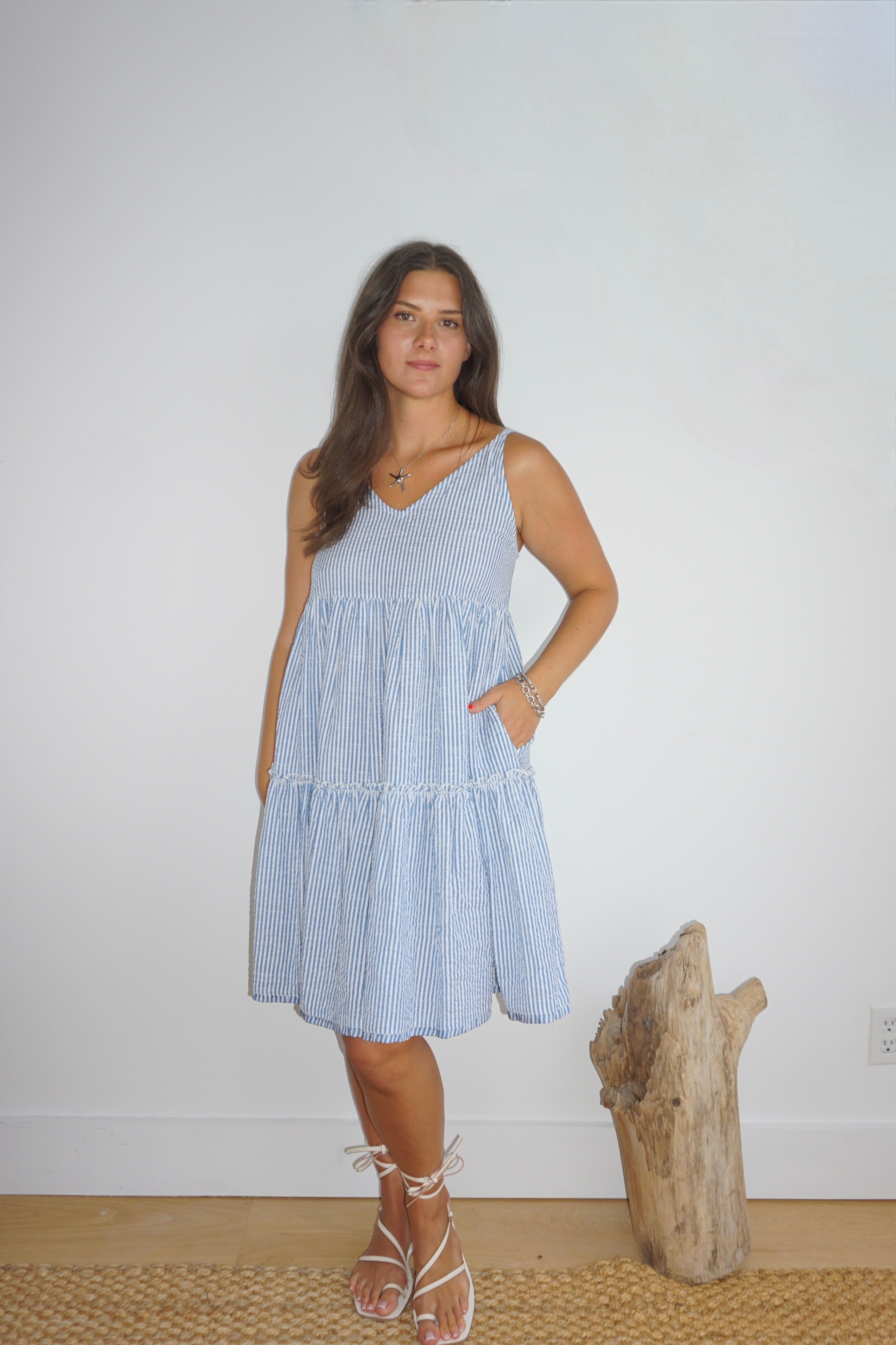 Dolly Tiered Mini Dress in Seersucker