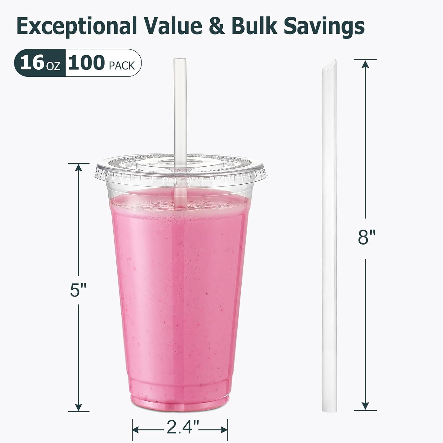 100 Pack, 16 Oz Plastic Cups With Lids and Straws, Iced Coffee Cups With Lids Disposable Clear Cups With Lids - for Iced Coffee, Smoothie, Milkshake and Cold Drinks