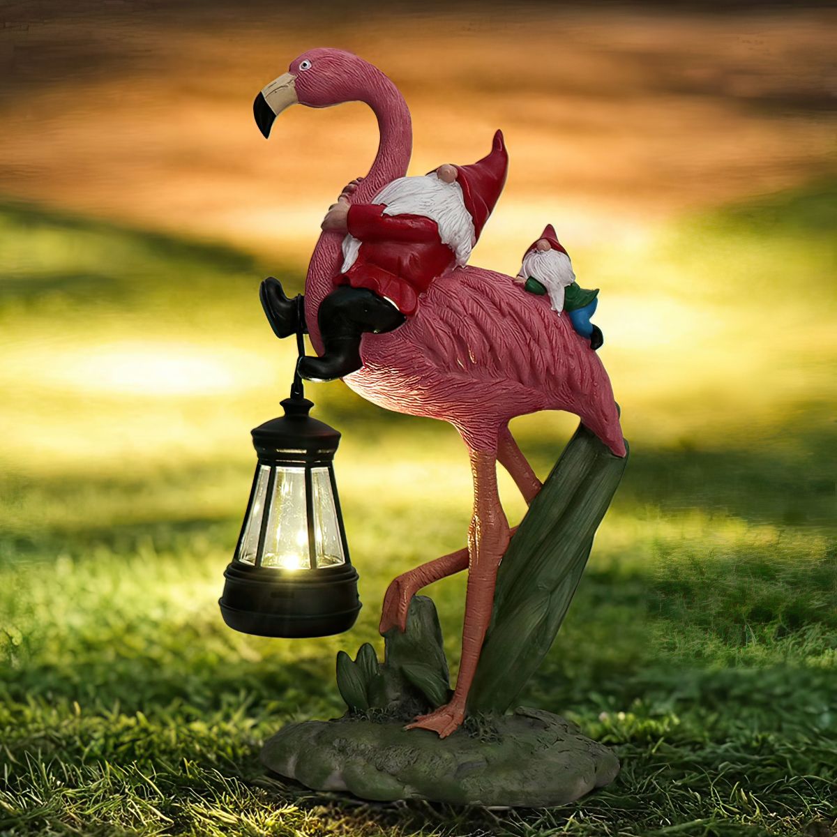 Flamingo Gnome Outdoor Lantern