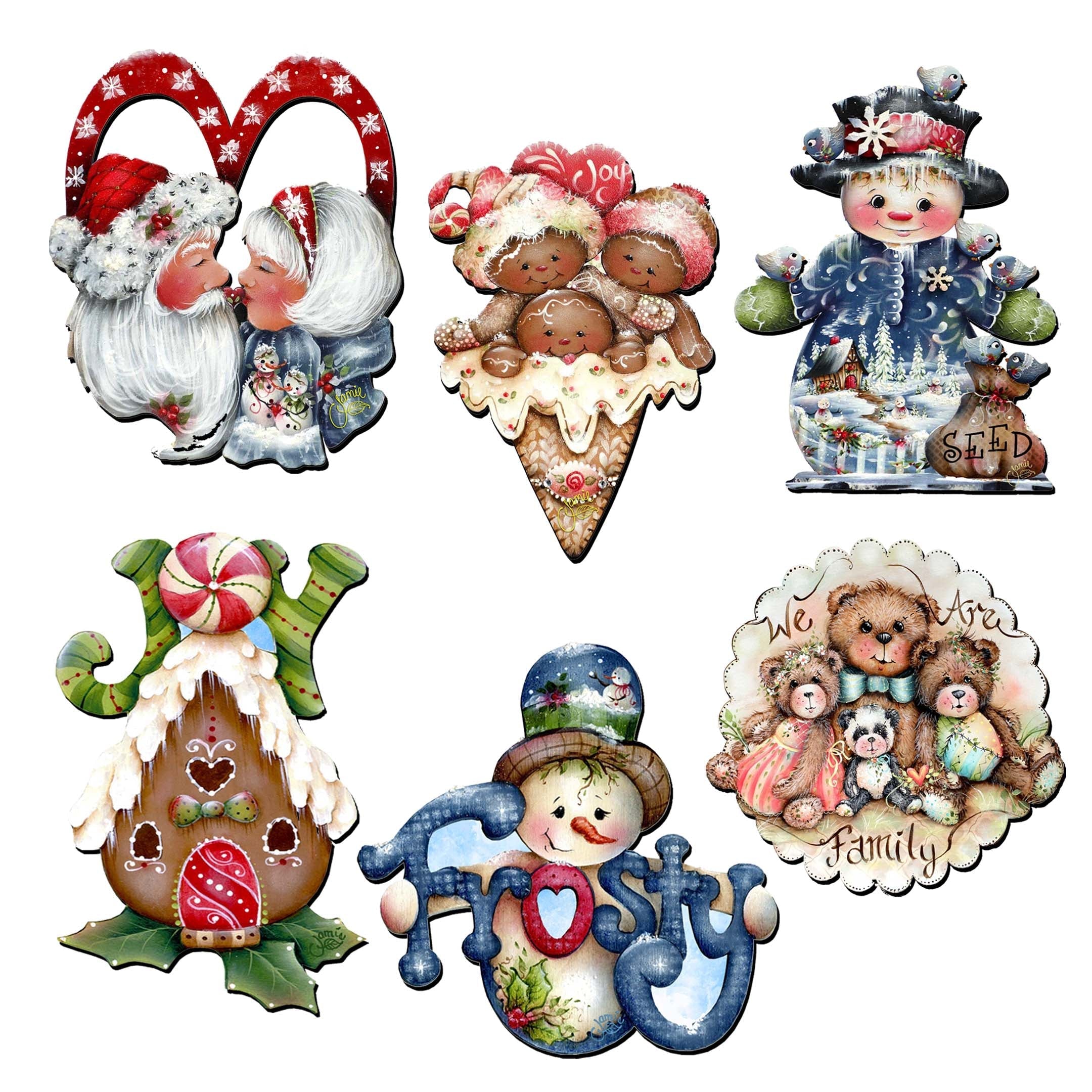 Merry Christmas  Decorative Wooden Clip-on Ornaments Set of 6 by Jamie Mills-Price - Christmas Decor - 8090136C-S6