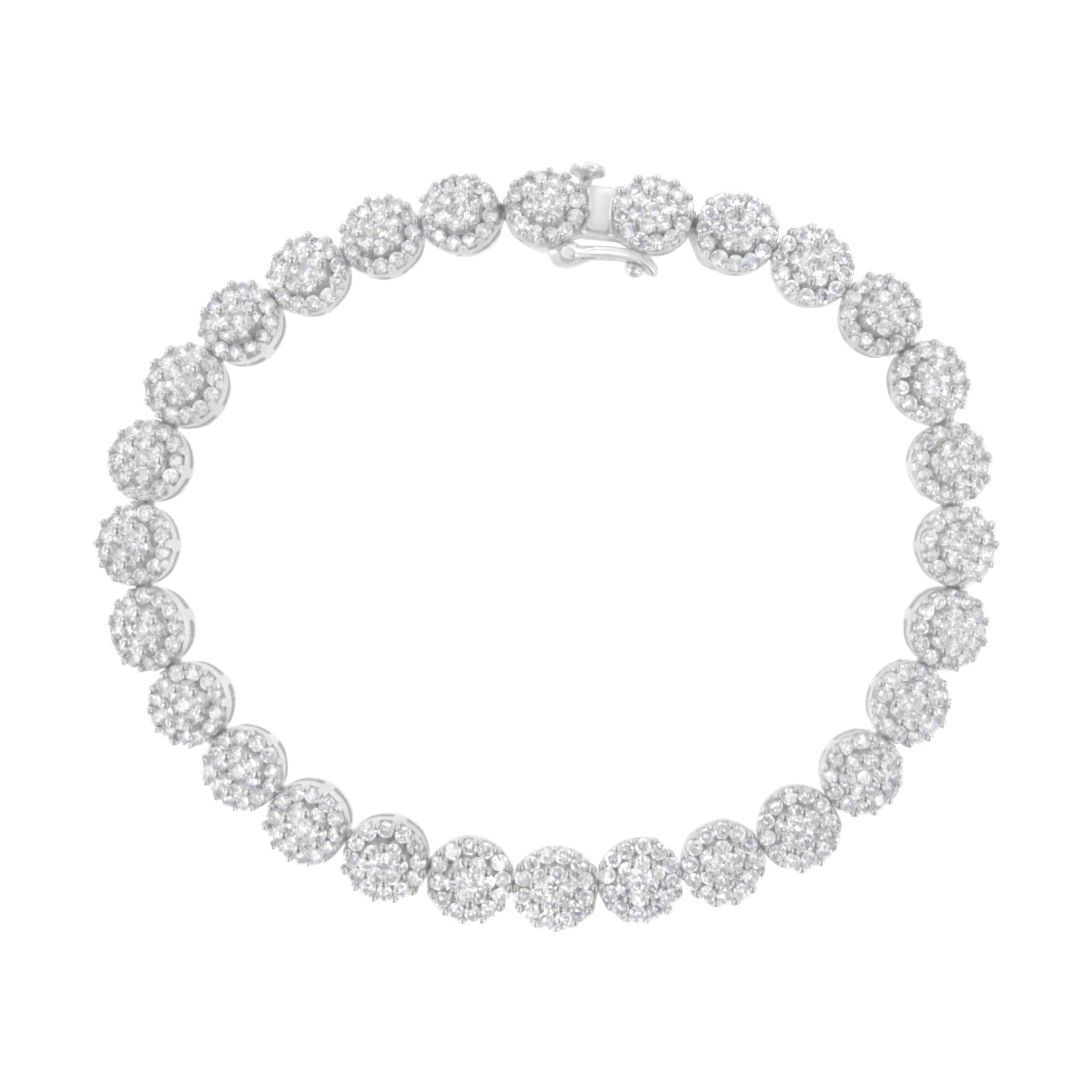 14K White Gold 3-3/4 Cttw Round-Brilliant Cut Diamond 7-1/4" Round Cluster Links Tennis Bracelet (I-J Color, Si2-I1 Clarity)