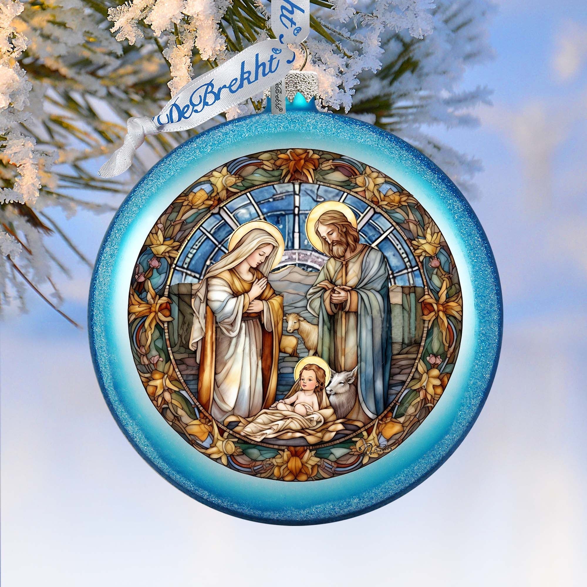 A Blessed Gathering - Holy Family Nativity Ball Glass Ornament by G. Debrekht - Nativity Holiday Decor - 73567C