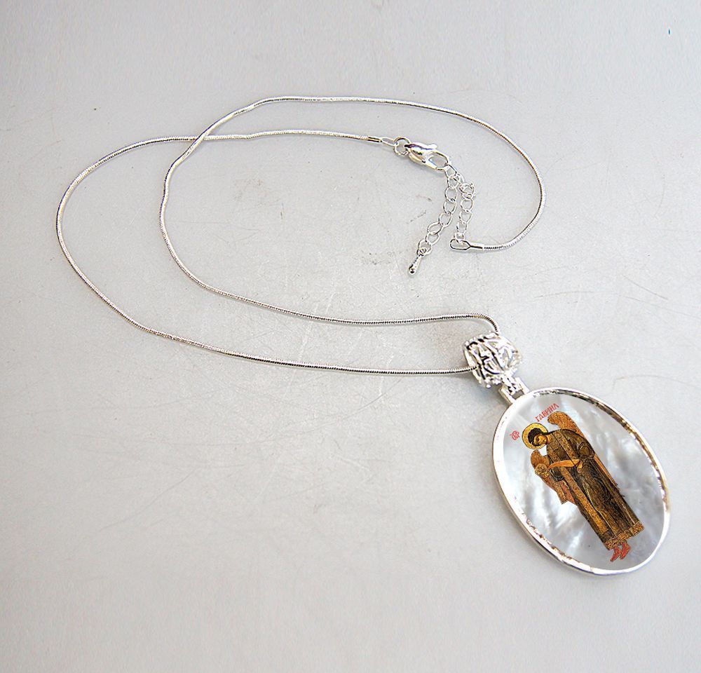 Archangel Saint Gabriel Silver Plated Mother of Pearl Jewelry Necklace - 43041