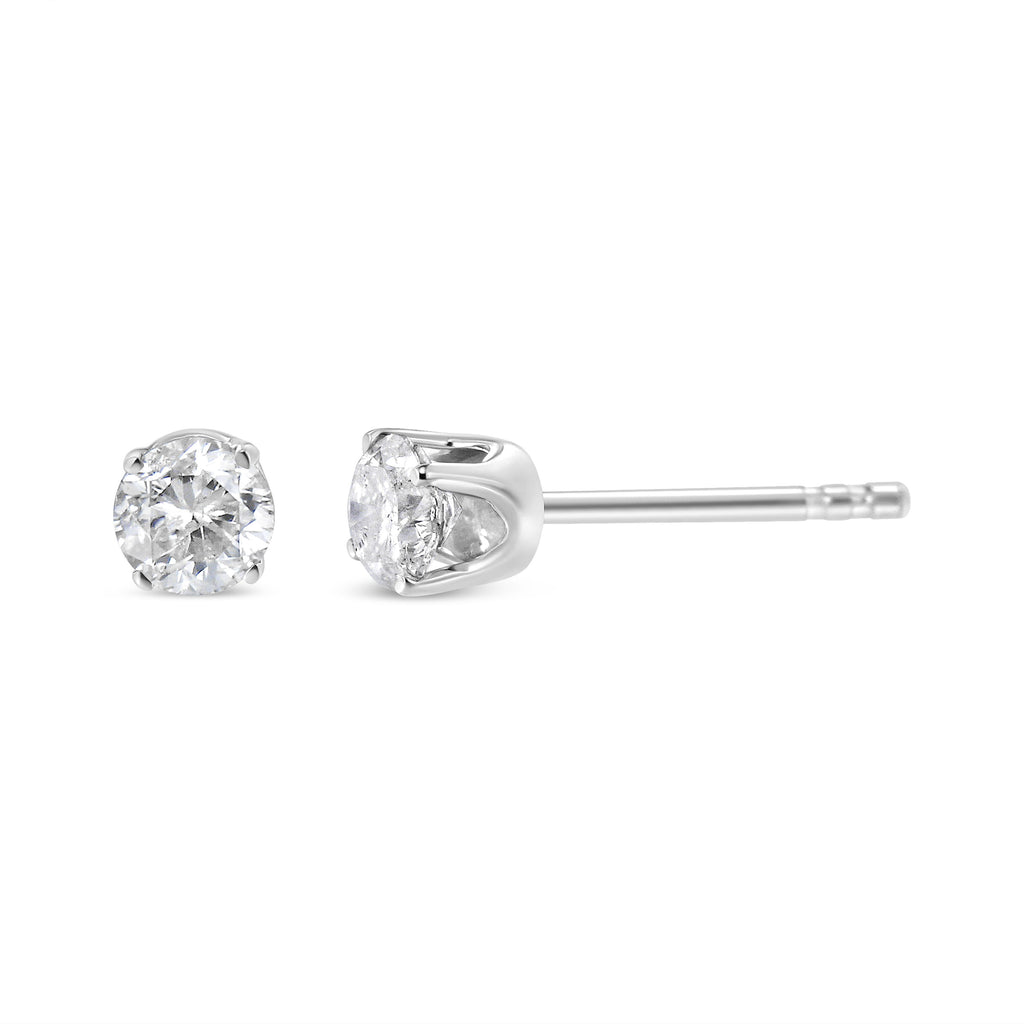 14K White Gold 1/3 Cttw Round Brilliant-Cut Near Colorless Diamond Classic 4-Prong Stud Earrings (J-K Color, I1-I2 Clarity)