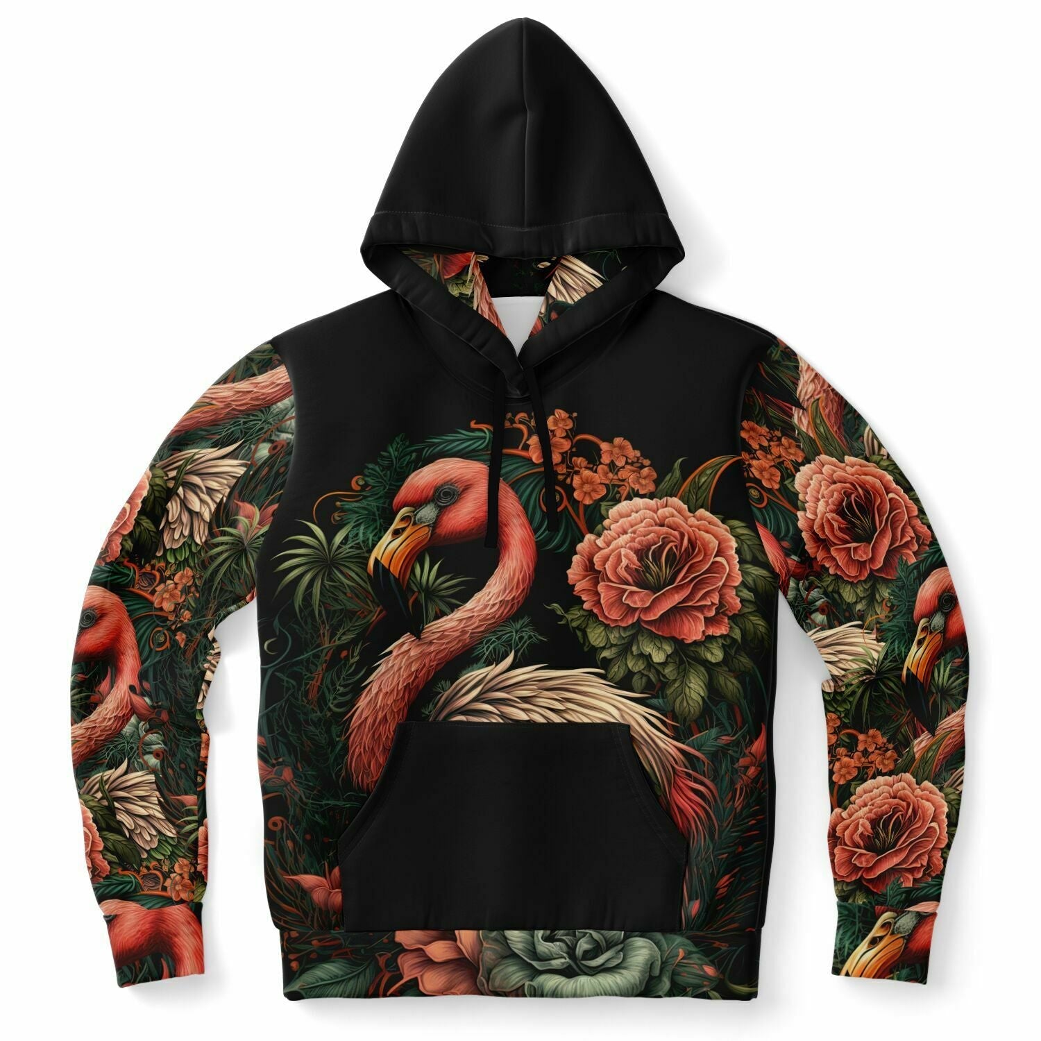 Flamingo Black Elegant Floral Hoodie