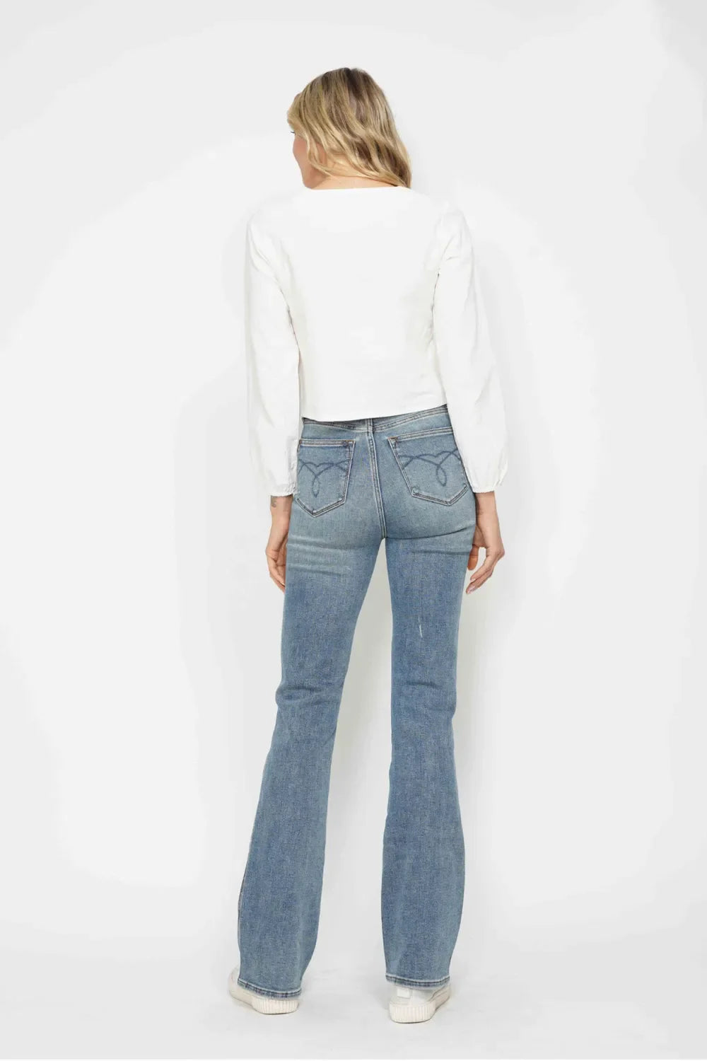 Judy Blue Full Size Tummy Control Back Embroidered Pocket Bootcut Women Jeans Plus Size