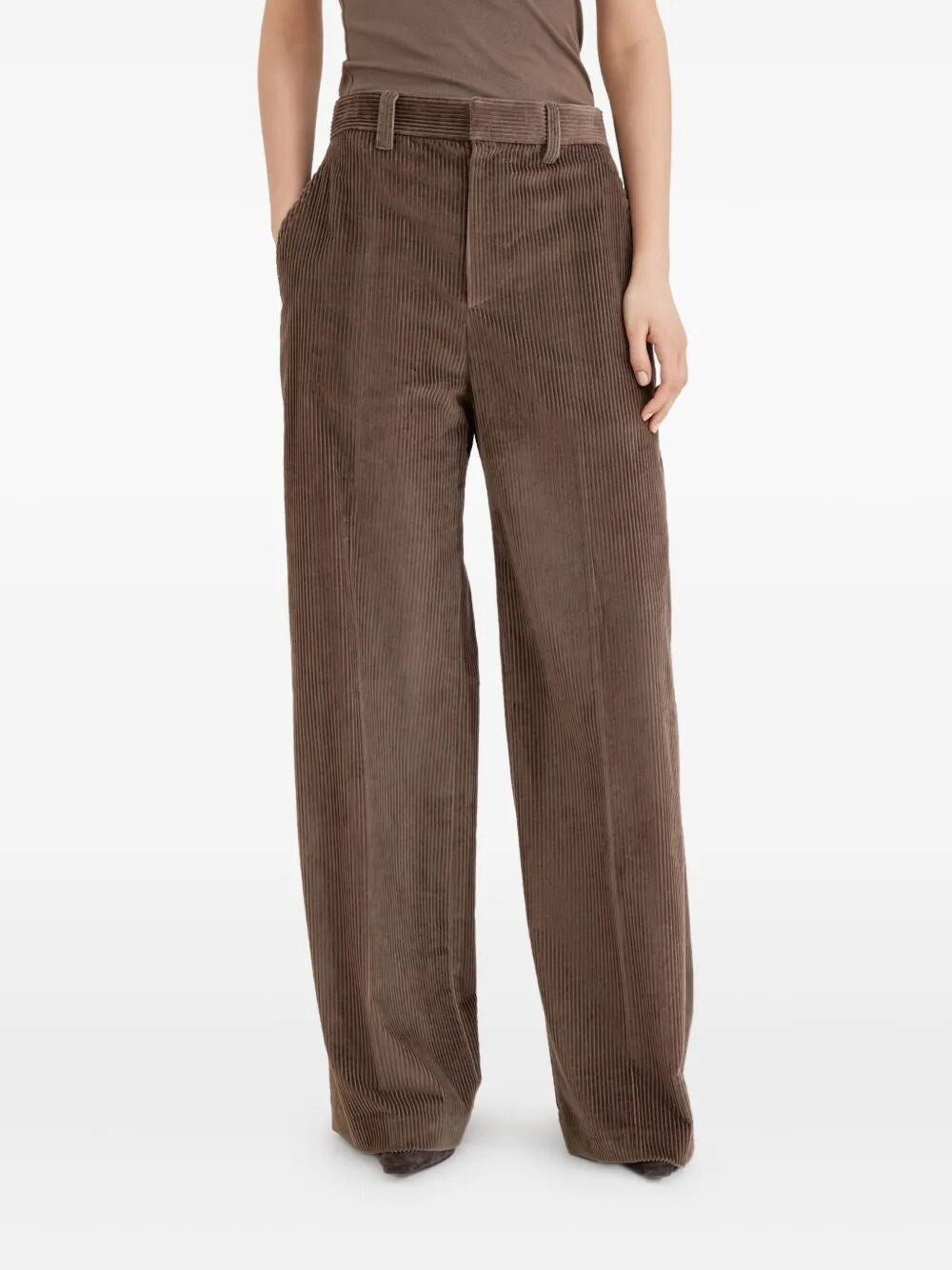 Brunello Cucinelli Women Corduroy Loose Pants With Monili