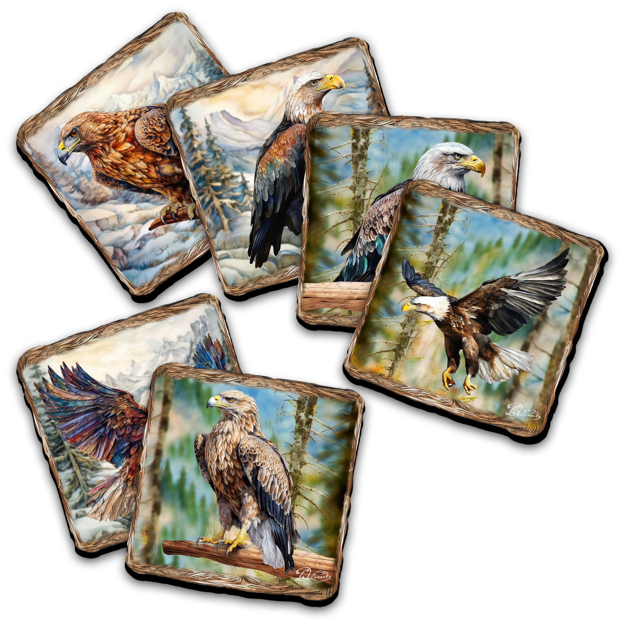 Eagles Wooden Cork Placemat and Coasters Gift Set of 7 by Nature Wonders Nature Wildlife Decor  - 85406C-S7