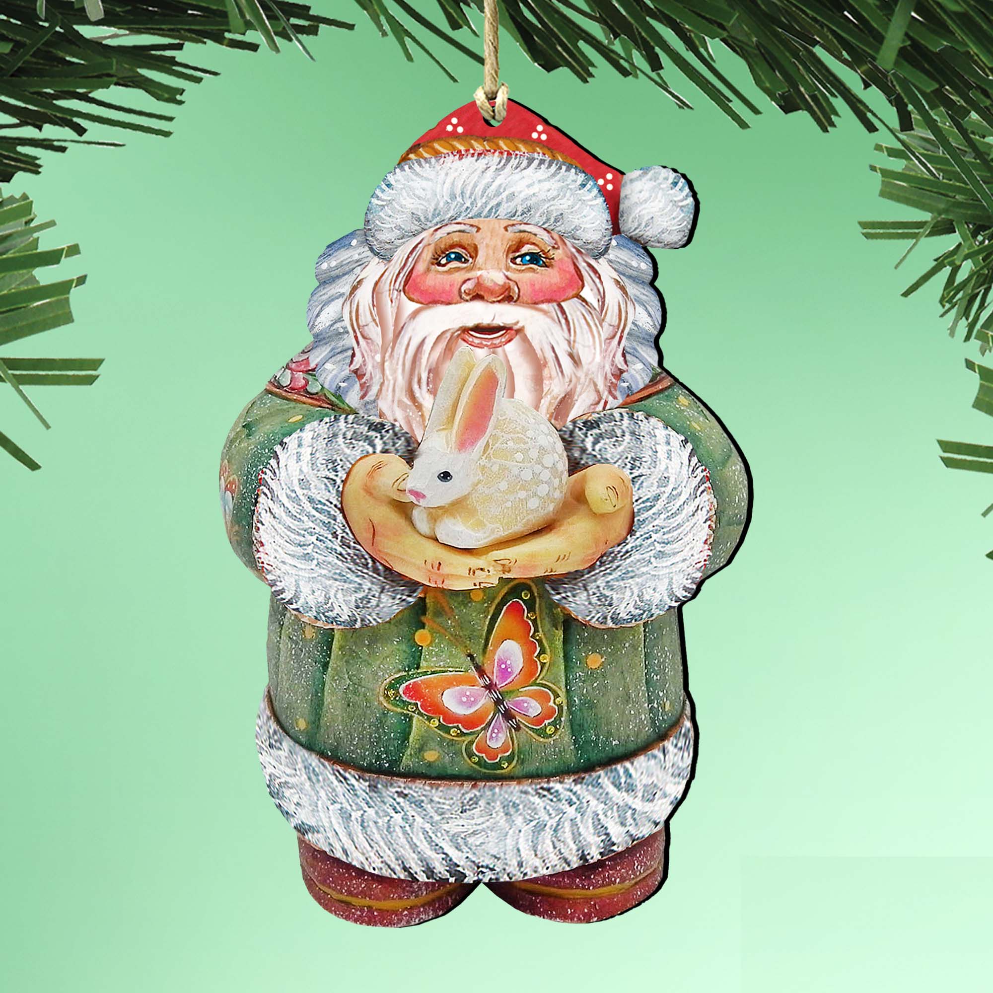 Bunny Santa Christmas Wooden Ornaments by G. DeBrekht - Easter Spring Decor - 8118085